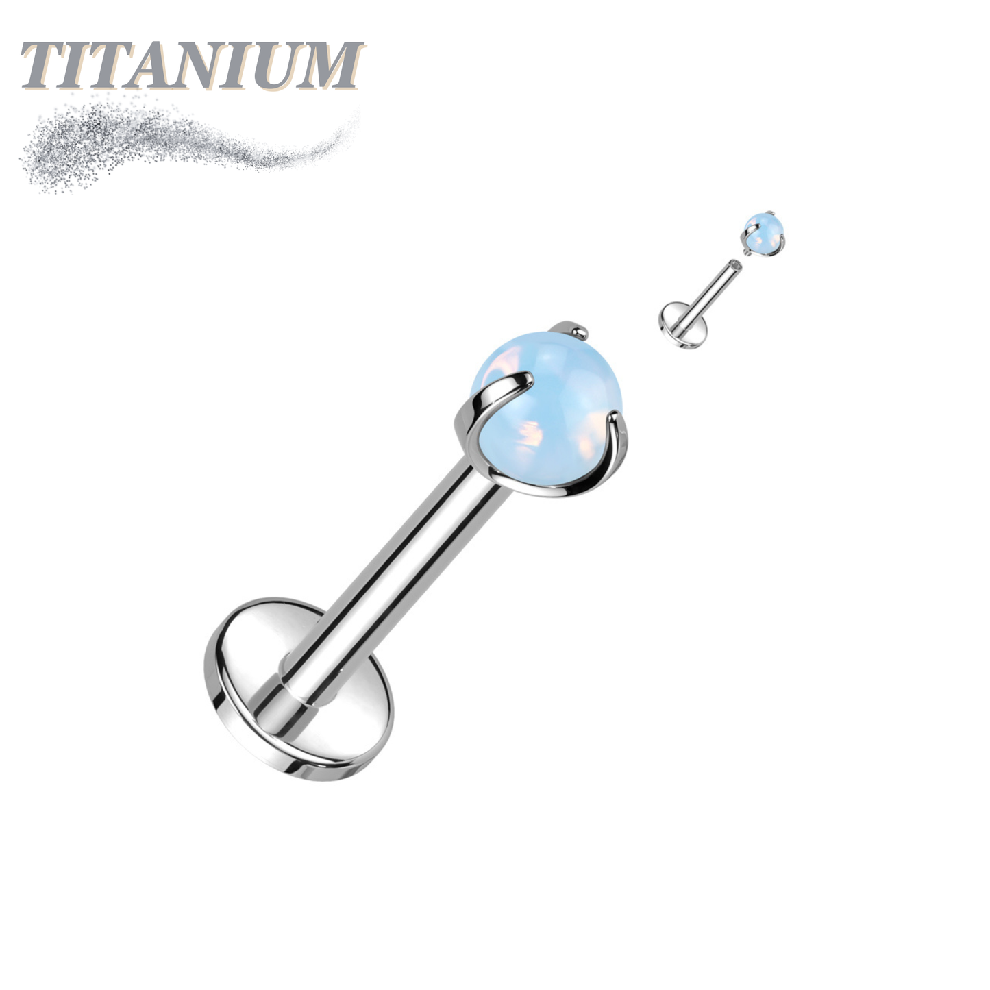 Titanium Internally Threaded Labret with Claw Set Natural Stone Ball Top