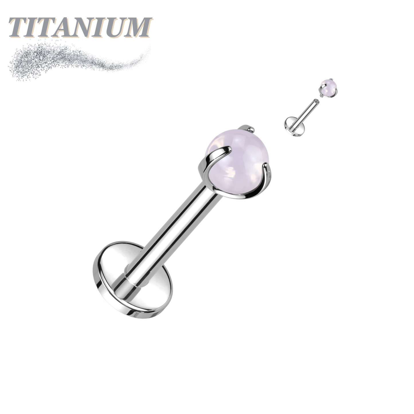 Titanium Internally Threaded Labret with Claw Set Natural Stone Ball Top