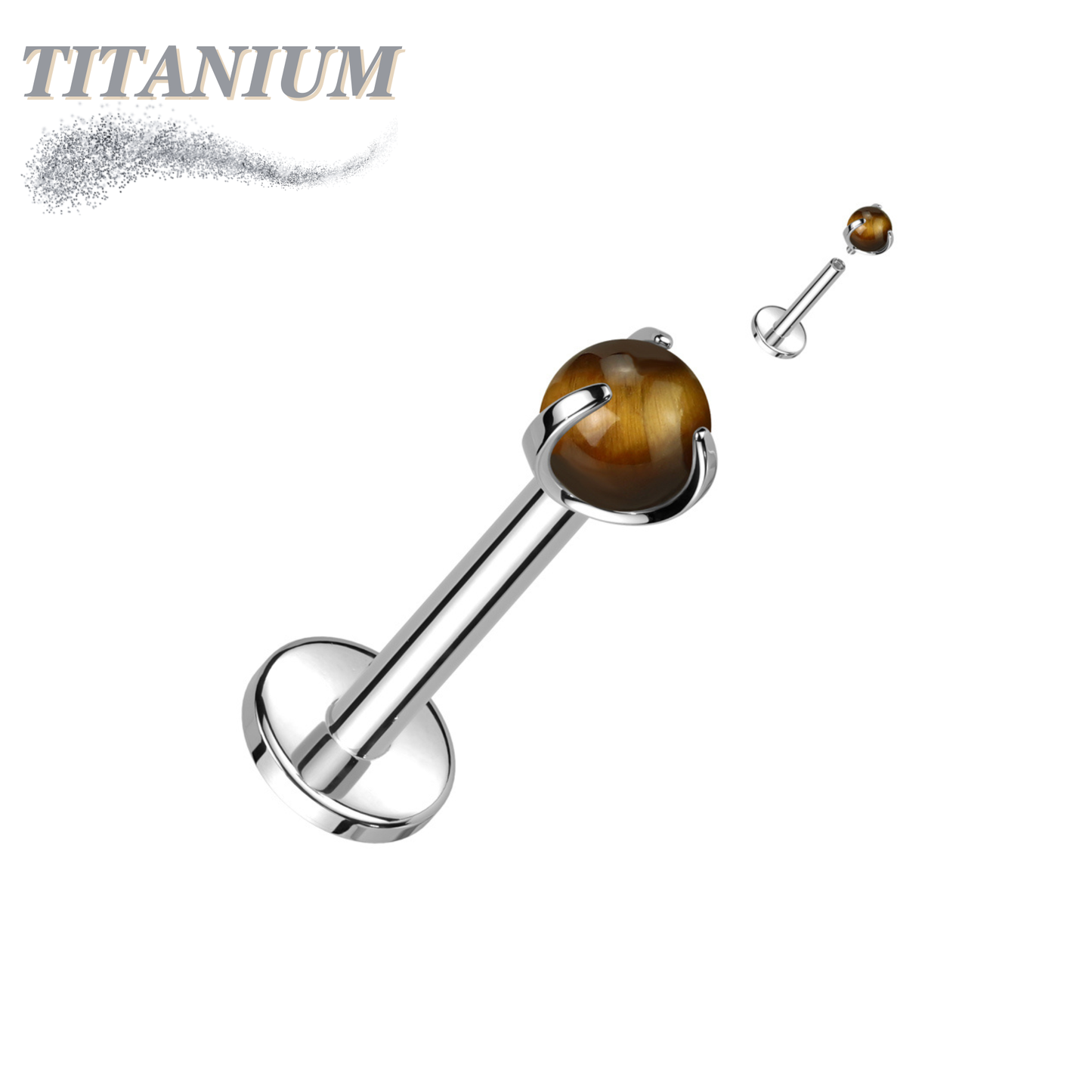 Titanium Internally Threaded Labret with Claw Set Natural Stone Ball Top