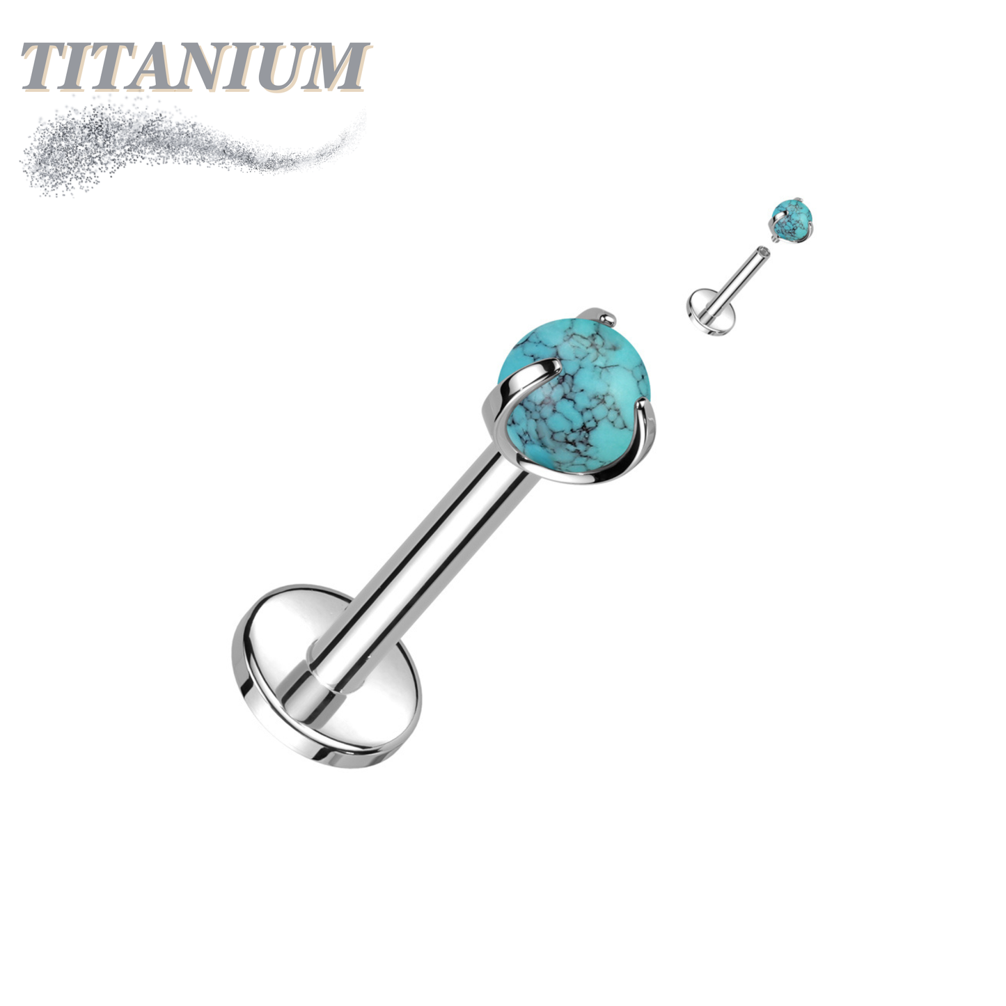 Titanium Internally Threaded Labret with Claw Set Natural Stone Ball Top