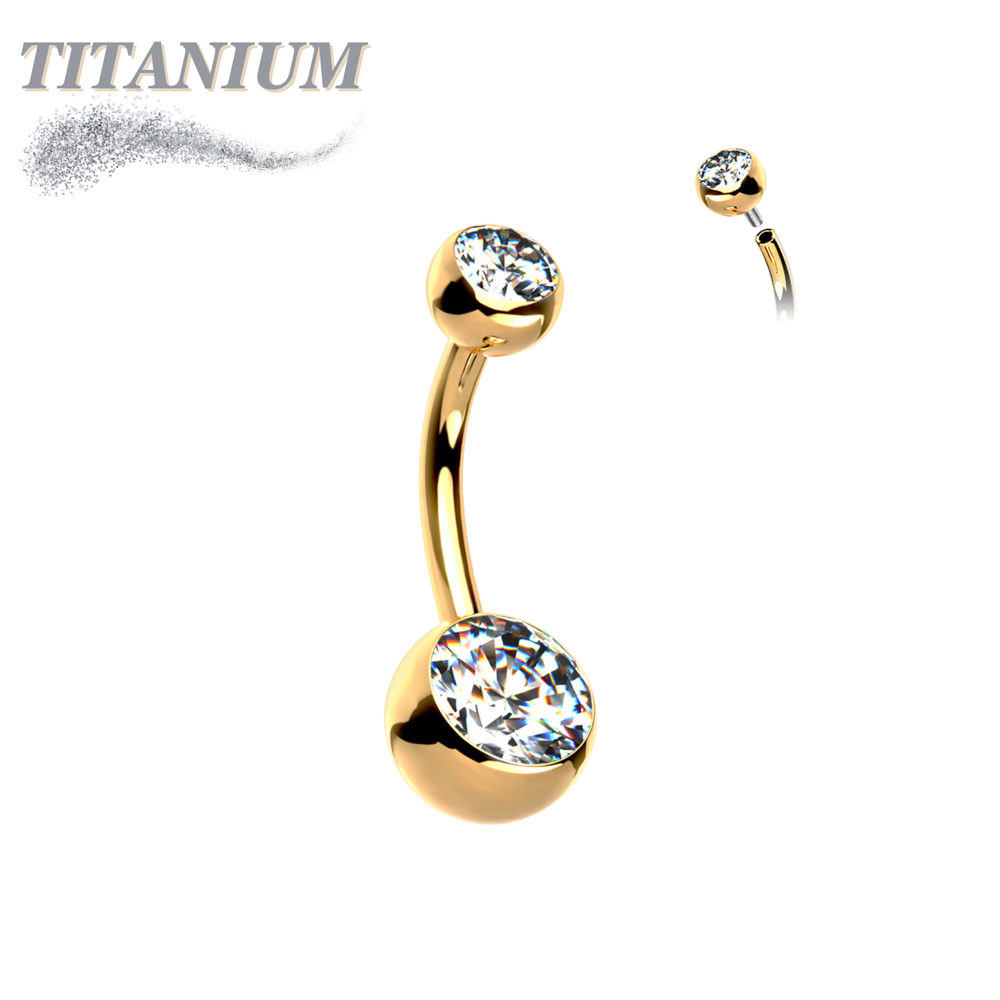 Titanium Double Jewel Internally Threaded Standard Belly Barbells