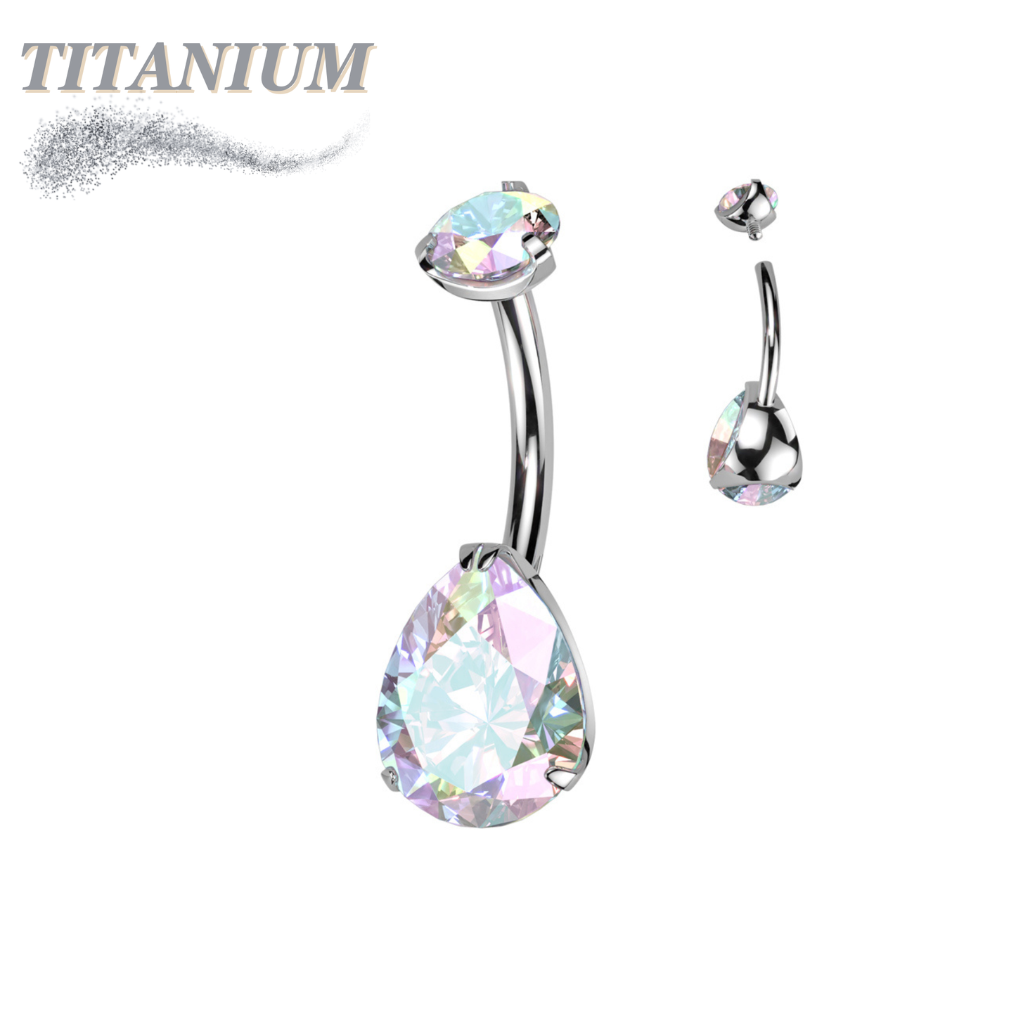 Titanium Internally Threaded Belly Banana Teardrop/Pear Prong Drop Gem