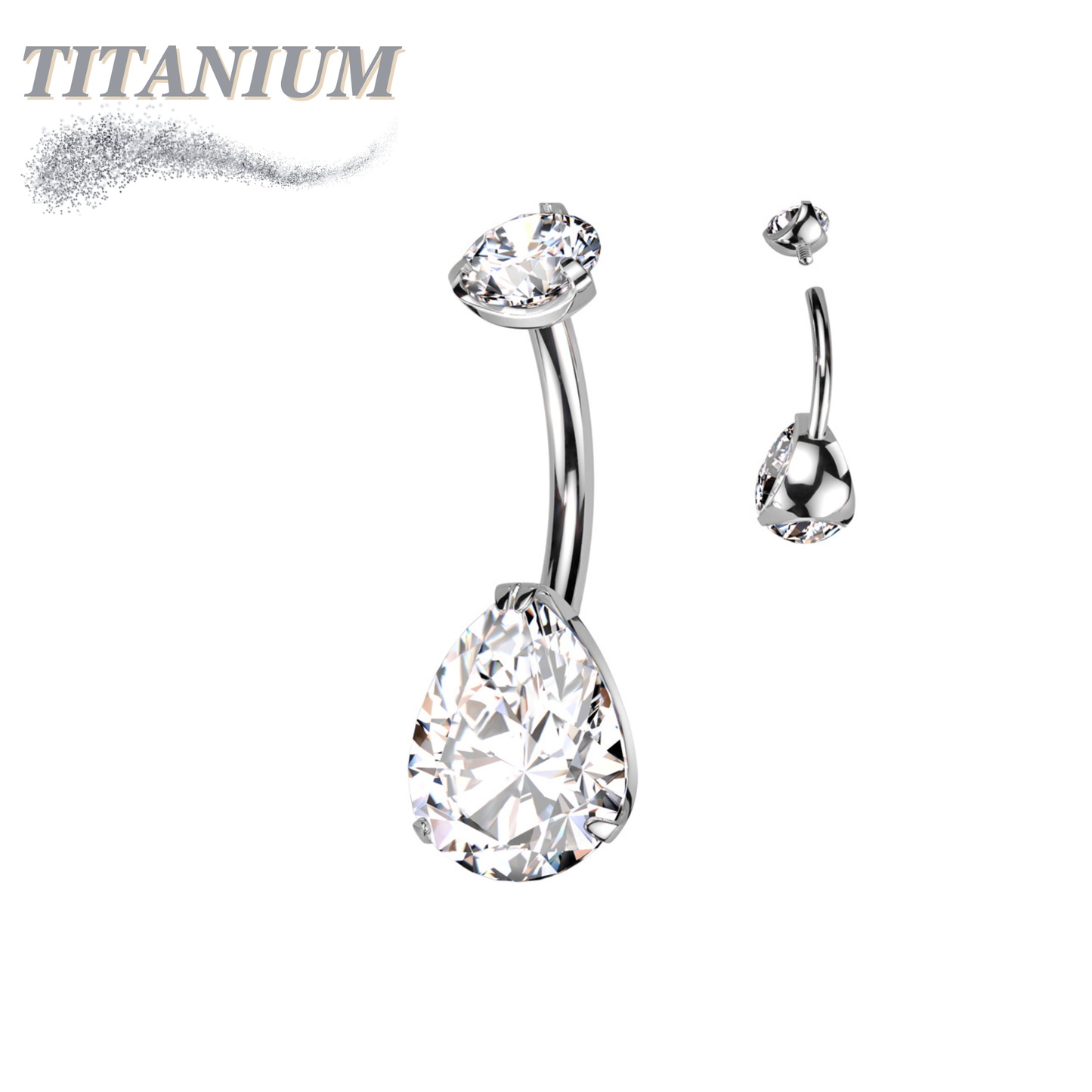 Titanium Internally Threaded Belly Banana Teardrop/Pear Prong Drop Gem