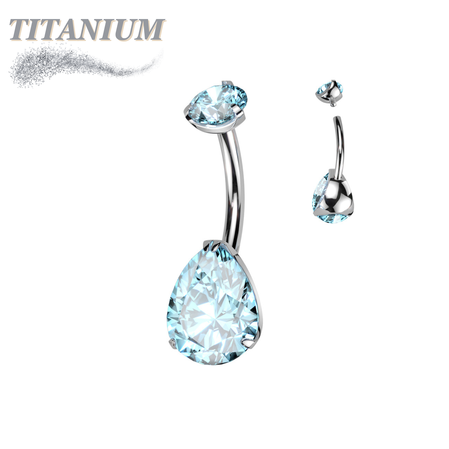 Titanium Internally Threaded Belly Banana Teardrop/Pear Prong Drop Gem