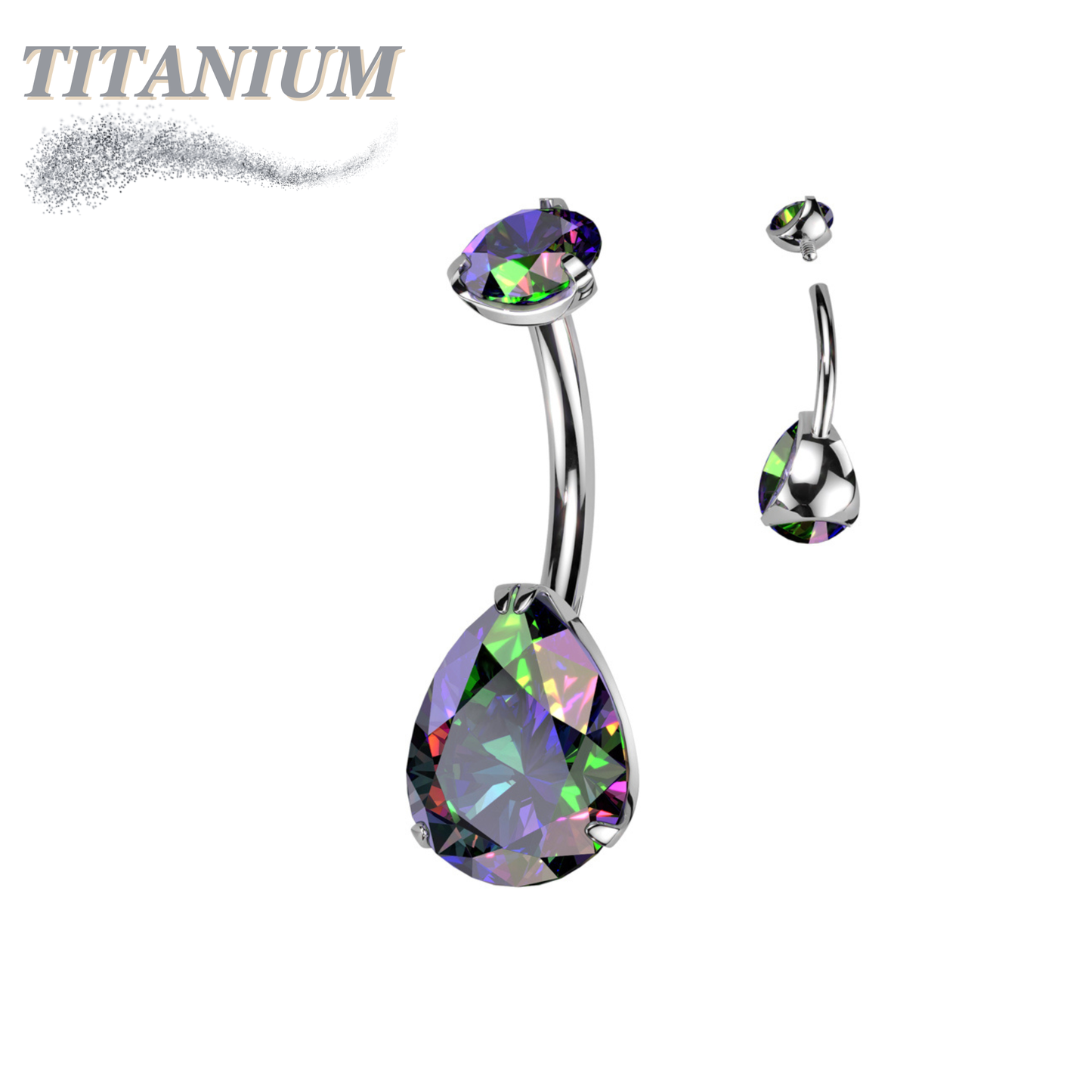 Titanium Internally Threaded Belly Banana Teardrop/Pear Prong Drop Gem