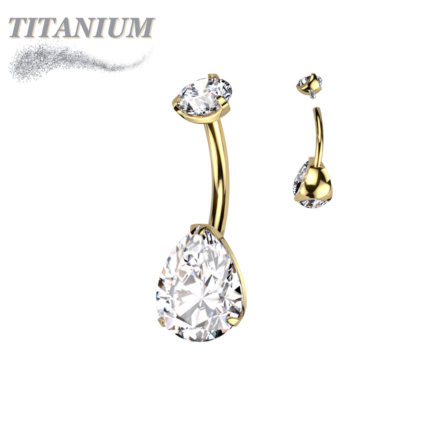 Titanium Internally Threaded Belly Banana Teardrop/Pear Prong Drop Gem