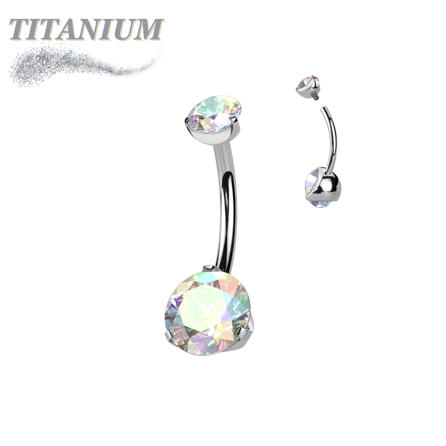 Titanium Prong Clasped Round CZ Belly Bananas Internally Threaded