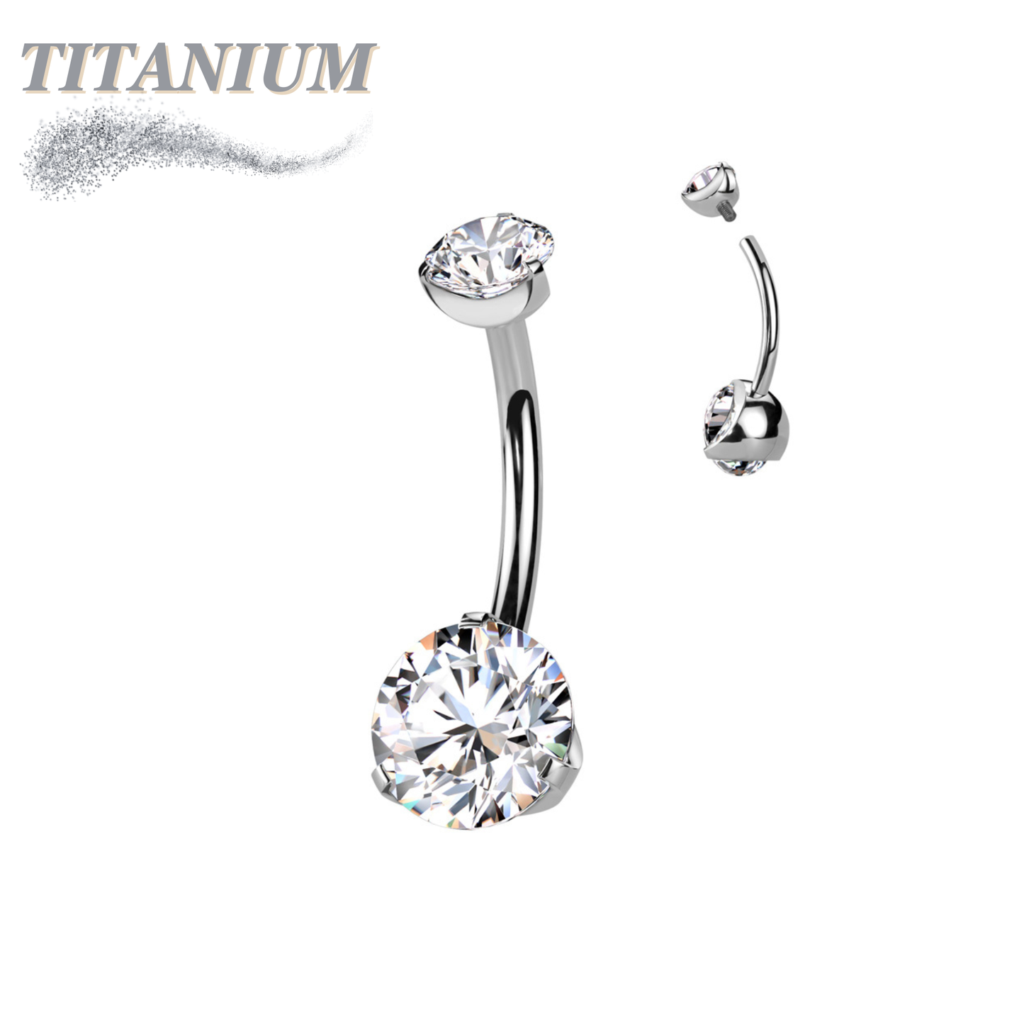 Titanium Prong Clasped Round CZ Belly Bananas Internally Threaded