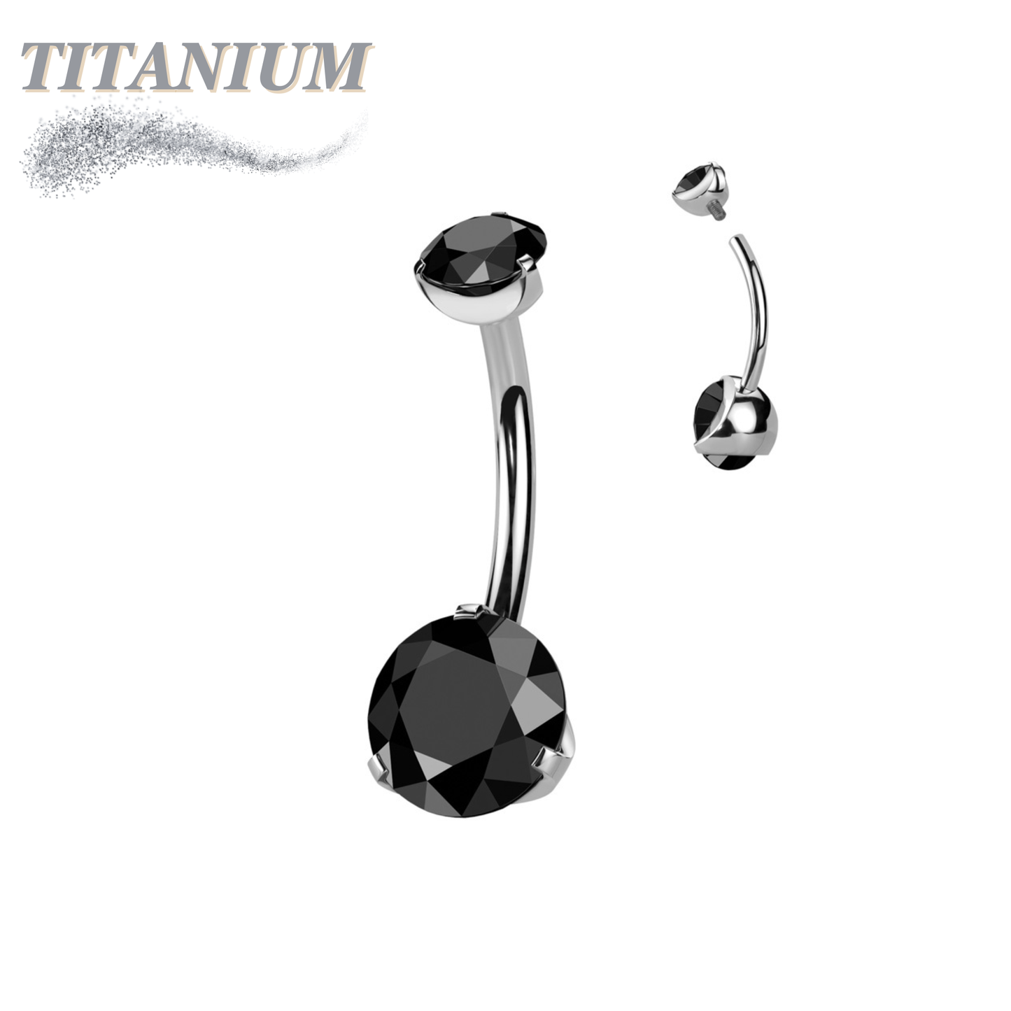 Titanium Prong Clasped Round CZ Belly Bananas Internally Threaded