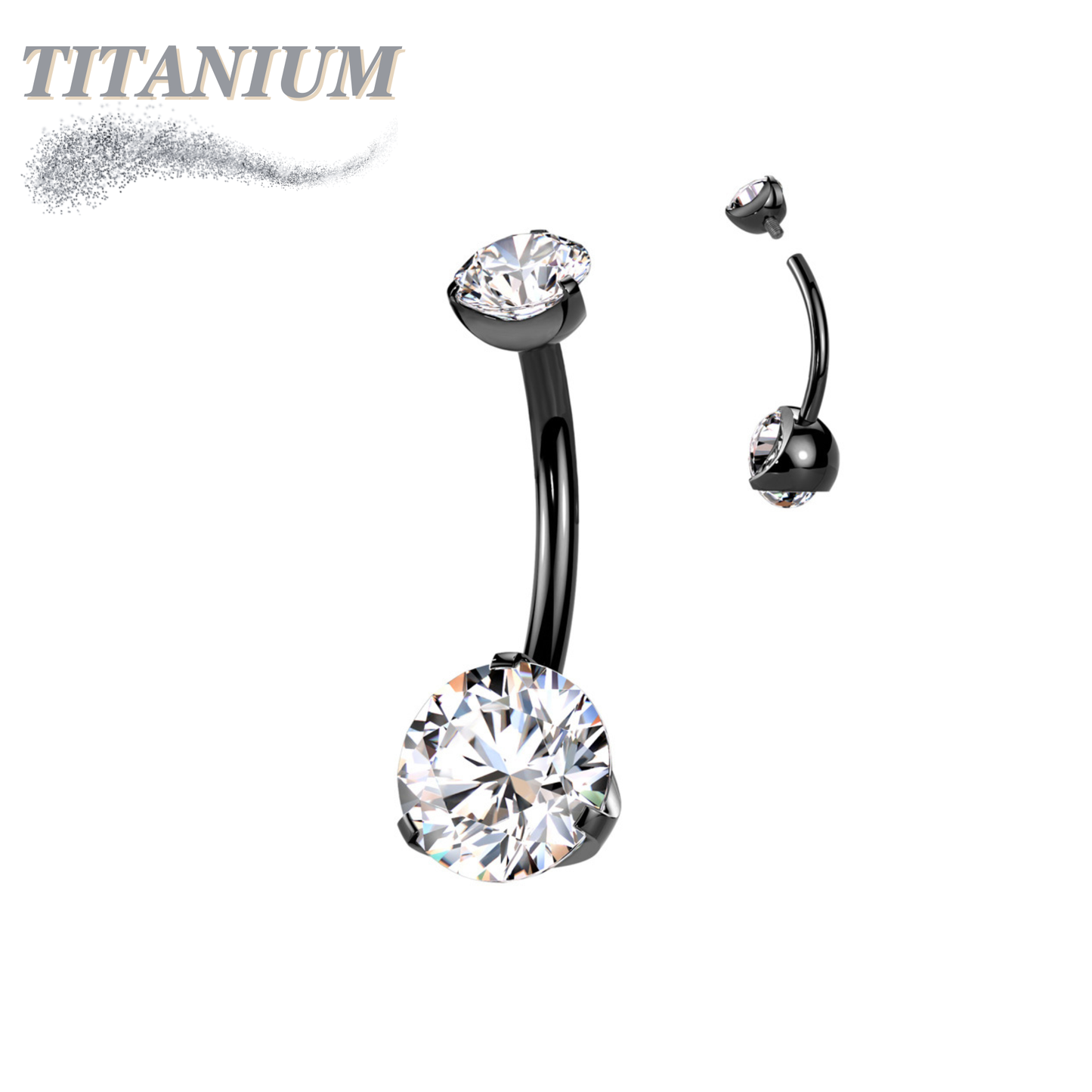 Titanium Prong Clasped Round CZ Belly Bananas Internally Threaded