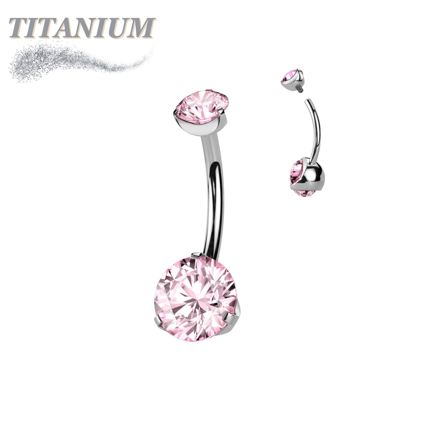 Titanium Prong Clasped Round CZ Belly Bananas Internally Threaded