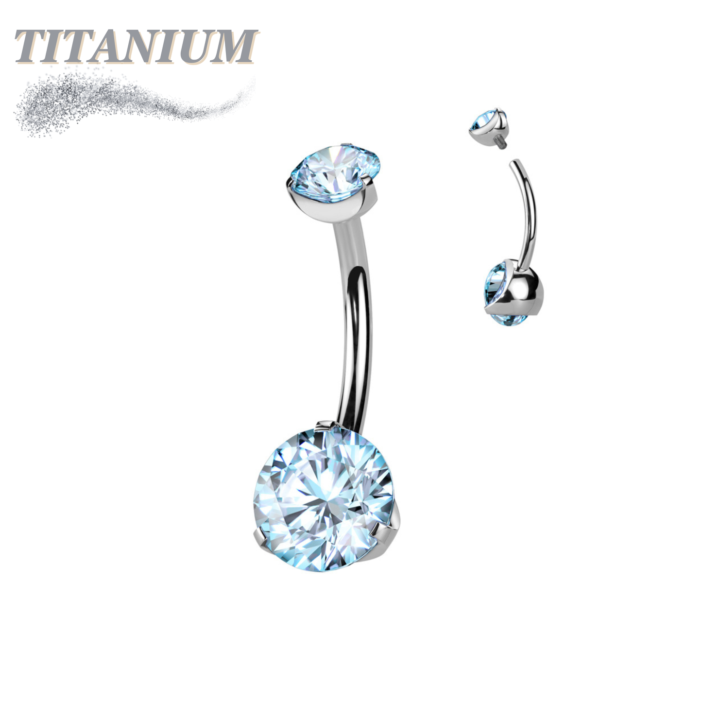 Titanium Prong Clasped Round CZ Belly Bananas Internally Threaded