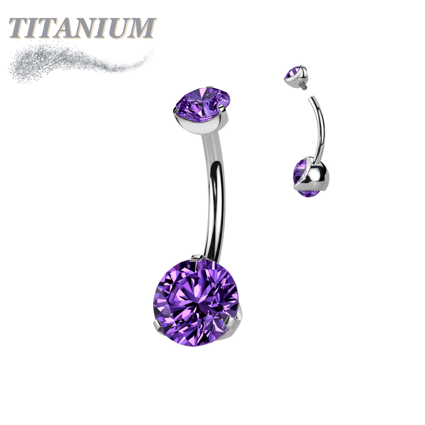 Titanium Prong Clasped Round CZ Belly Bananas Internally Threaded