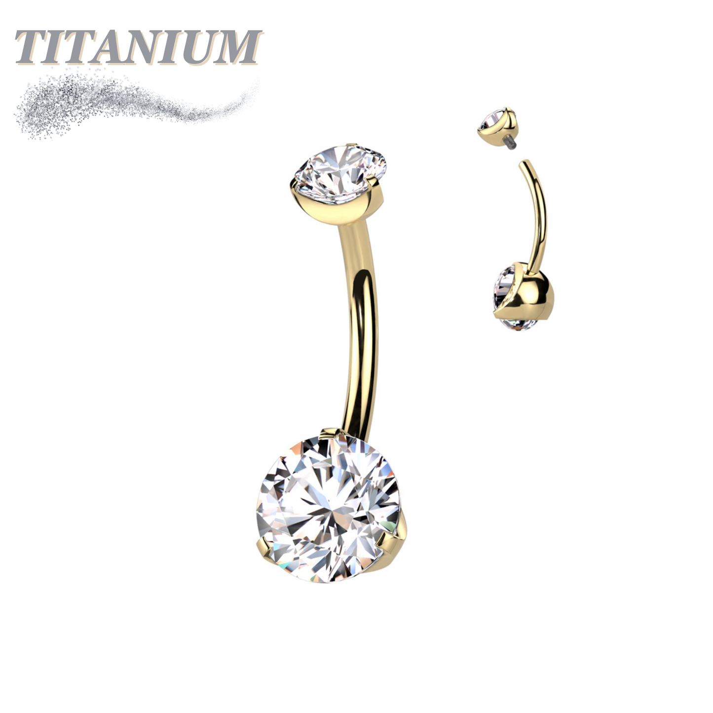 Titanium Prong Clasped Round CZ Belly Bananas Internally Threaded