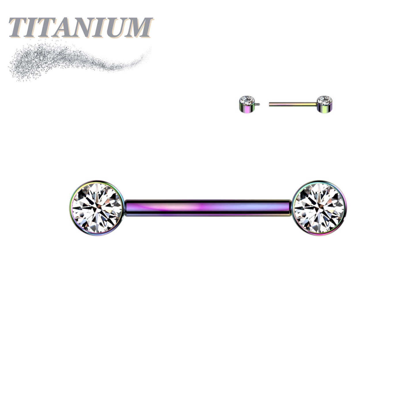 Titanium Nipple Barbell with Forward Facing CZ Bezel Set Internally Threaded Ends