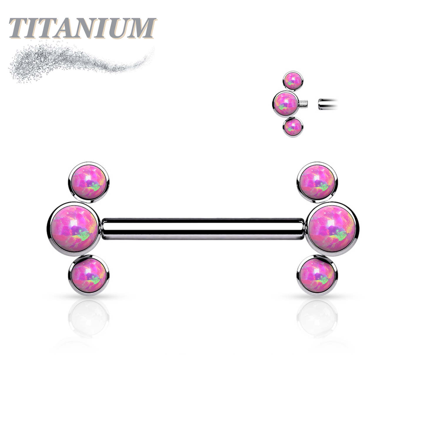 Titanium Opal 3 Curve Ends Forward Face Internal Thread Nipple Bars