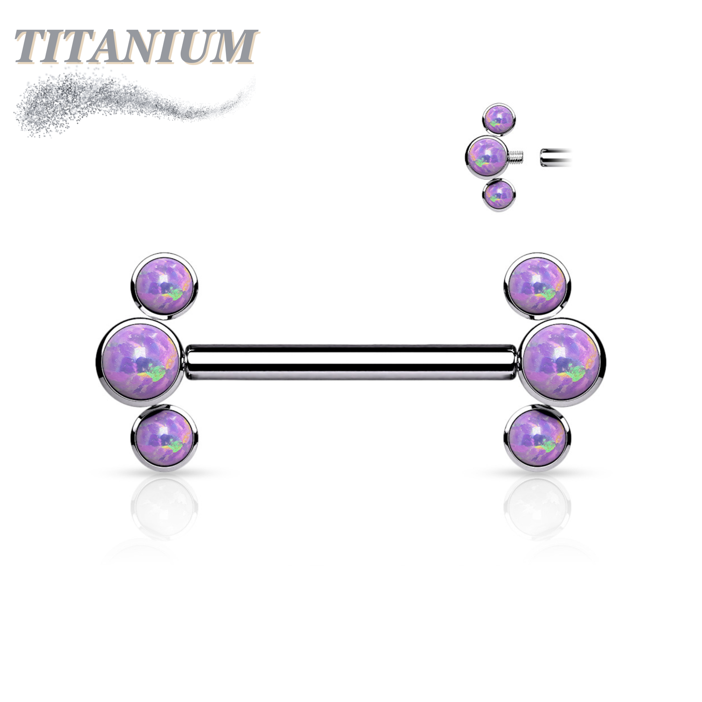 Titanium Opal 3 Curve Ends Forward Face Internal Thread Nipple Bars