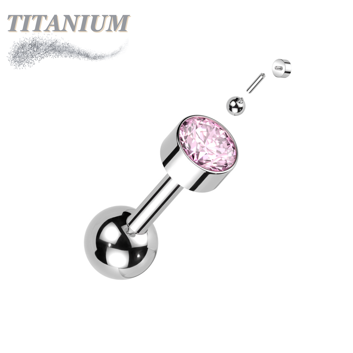 Titanium Cartilage Barbell with Premium Round Bezel Set CZ Internal Thread