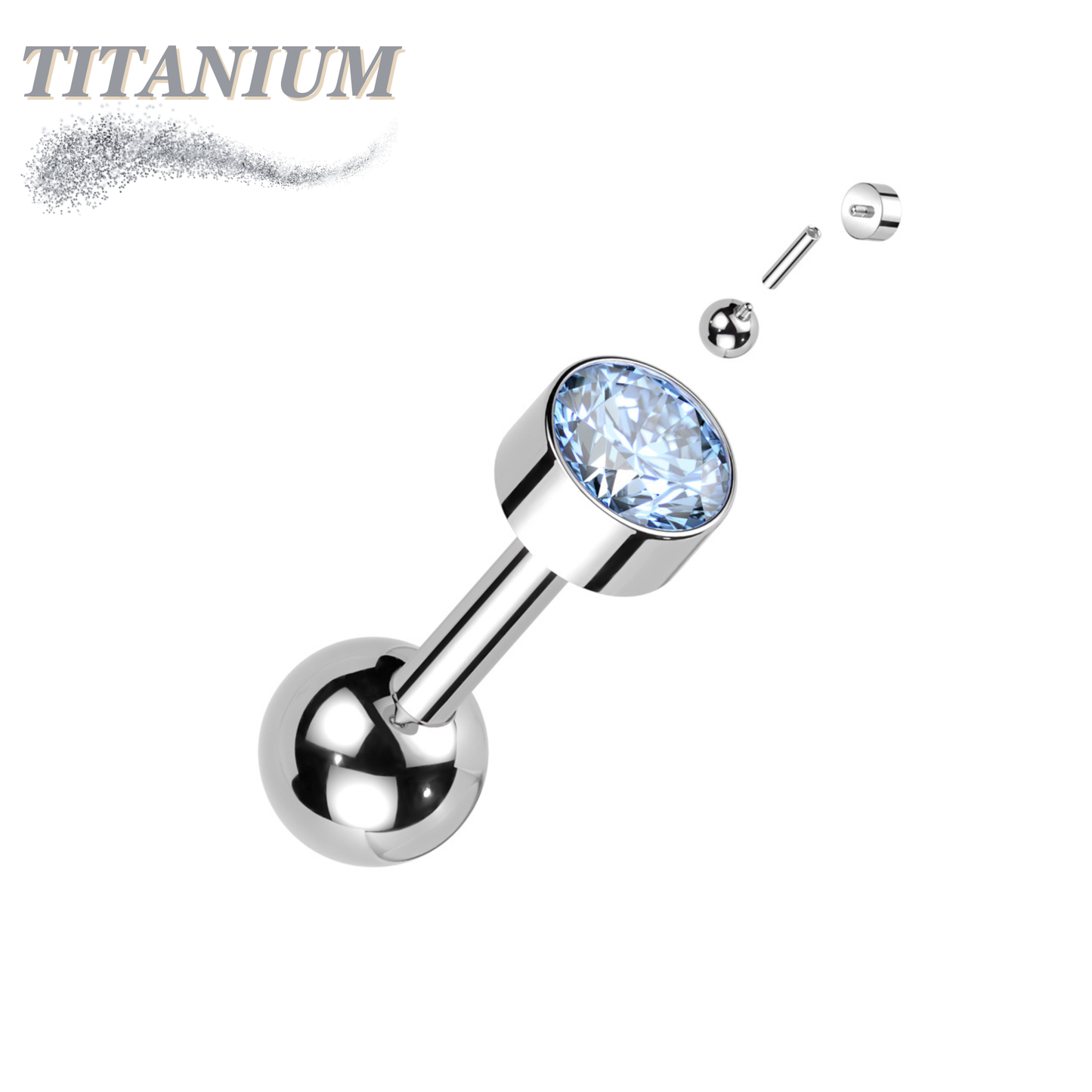 Titanium Cartilage Barbell with Premium Round Bezel Set CZ Internal Thread