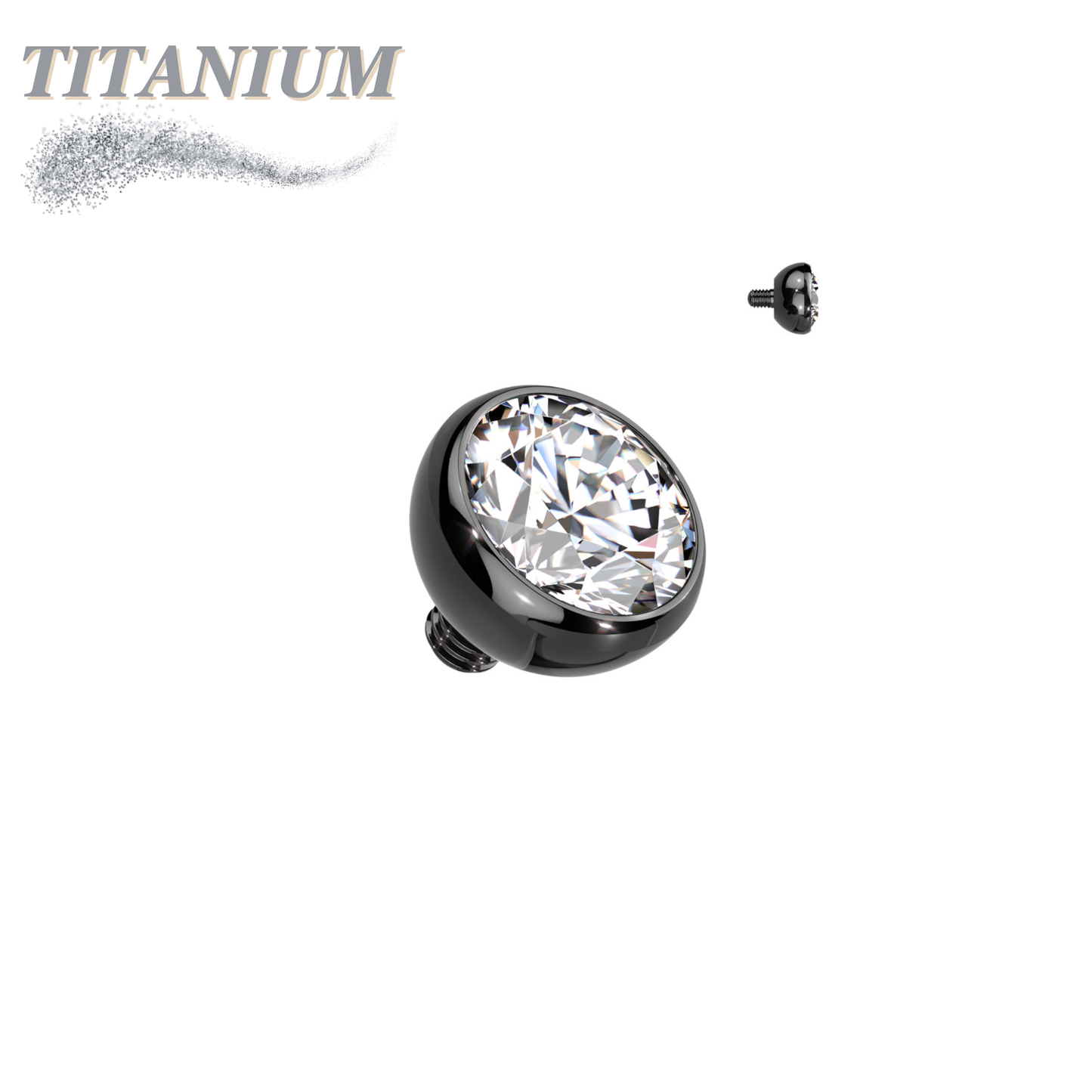 Internally Threaded Titanium CZ Bezel Set Tops