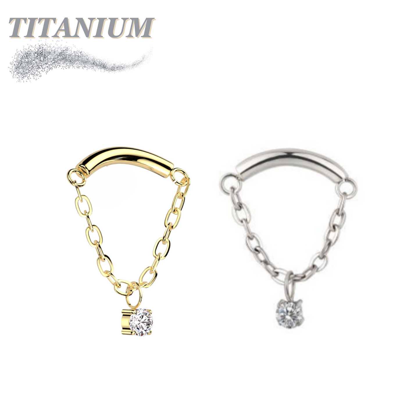 Titanium Hidden Helix Internal Thread CZ Single Chain Drape Top Only