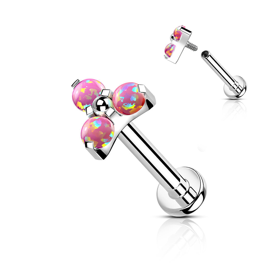 Titanium Internal Thread Opal or CZ Trinity Triangle Labret