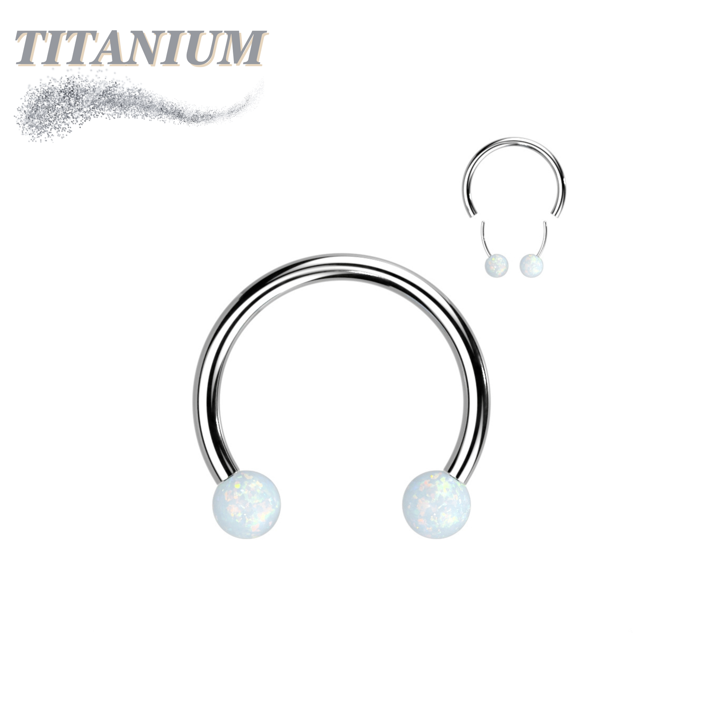 Threadless Titanium Horseshoe with Opal Ball Ends