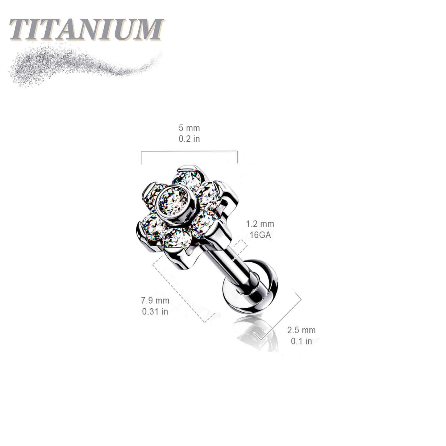 Threadless Pushpin Titanium Flat Back Labret Combo with CZ Flower Top
