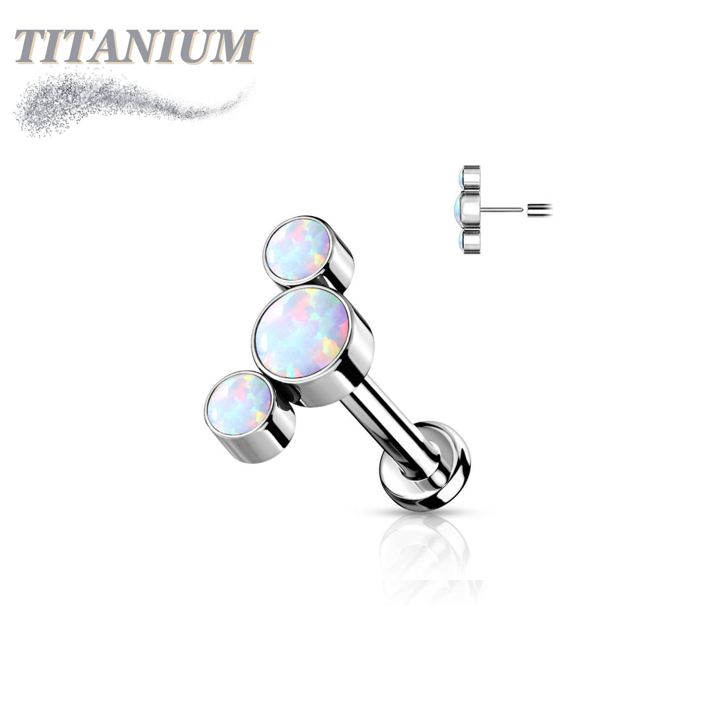 Threadless Titanium Flat Back Labret Combo with 3 Opal Curve Top