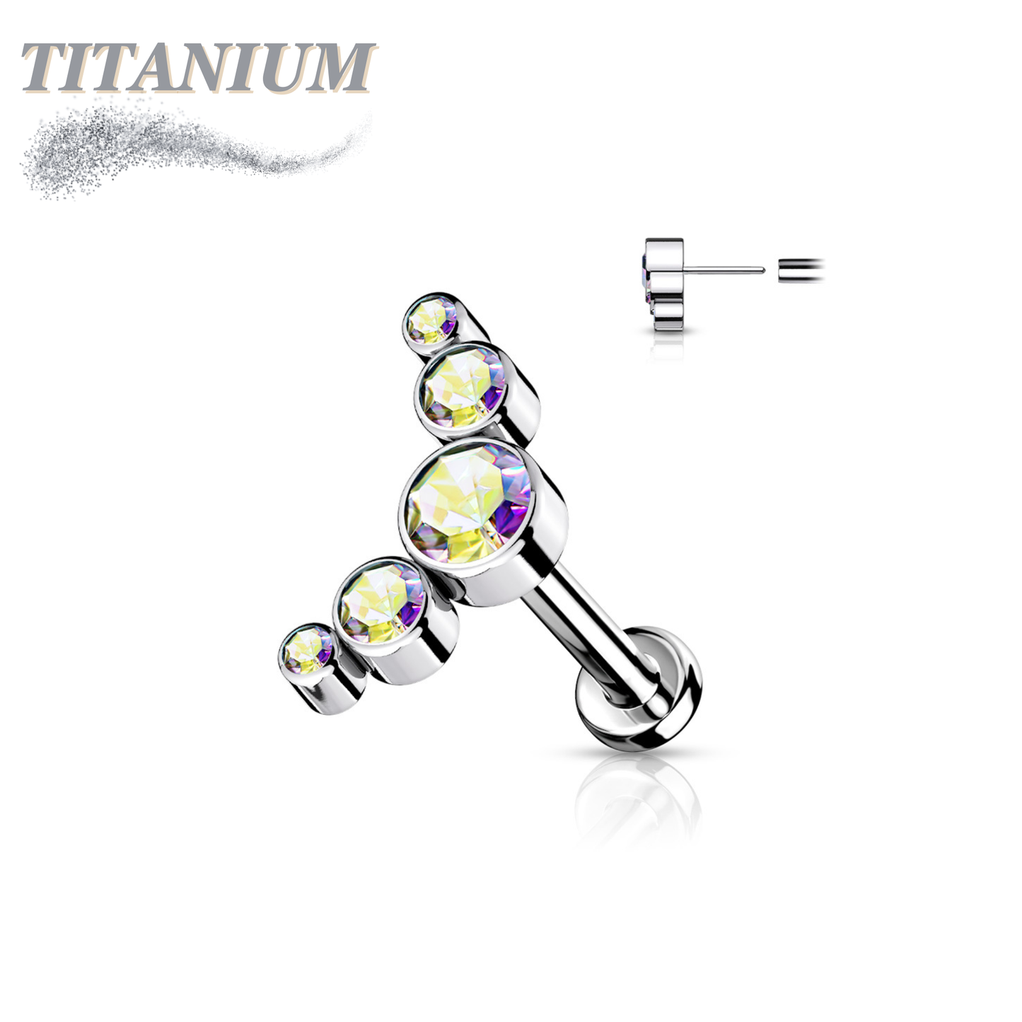 Threadless Pushpin Titanium 5 CZ Bezel Curve Labret Combo