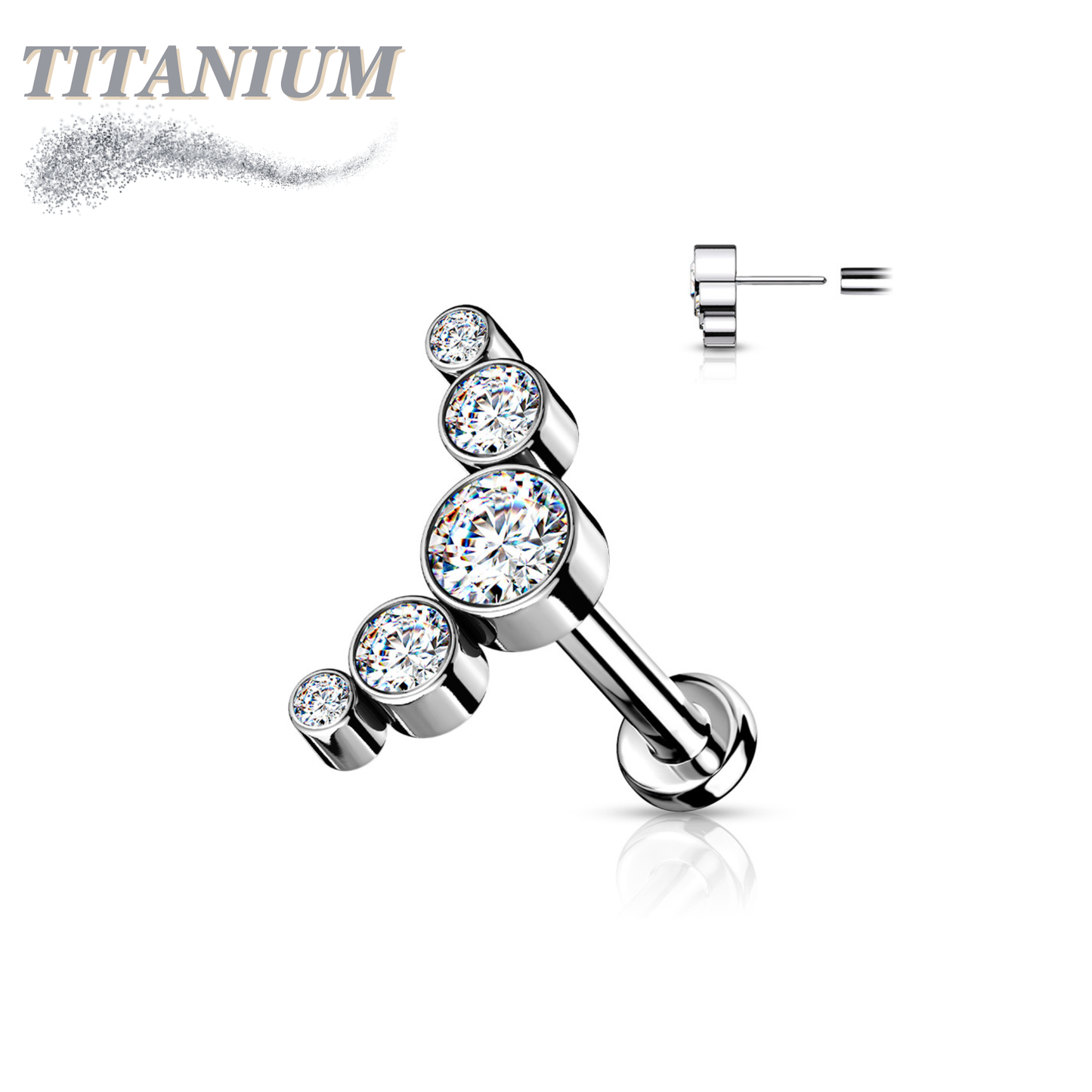Threadless Pushpin Titanium 5 CZ Bezel Curve Labret Combo