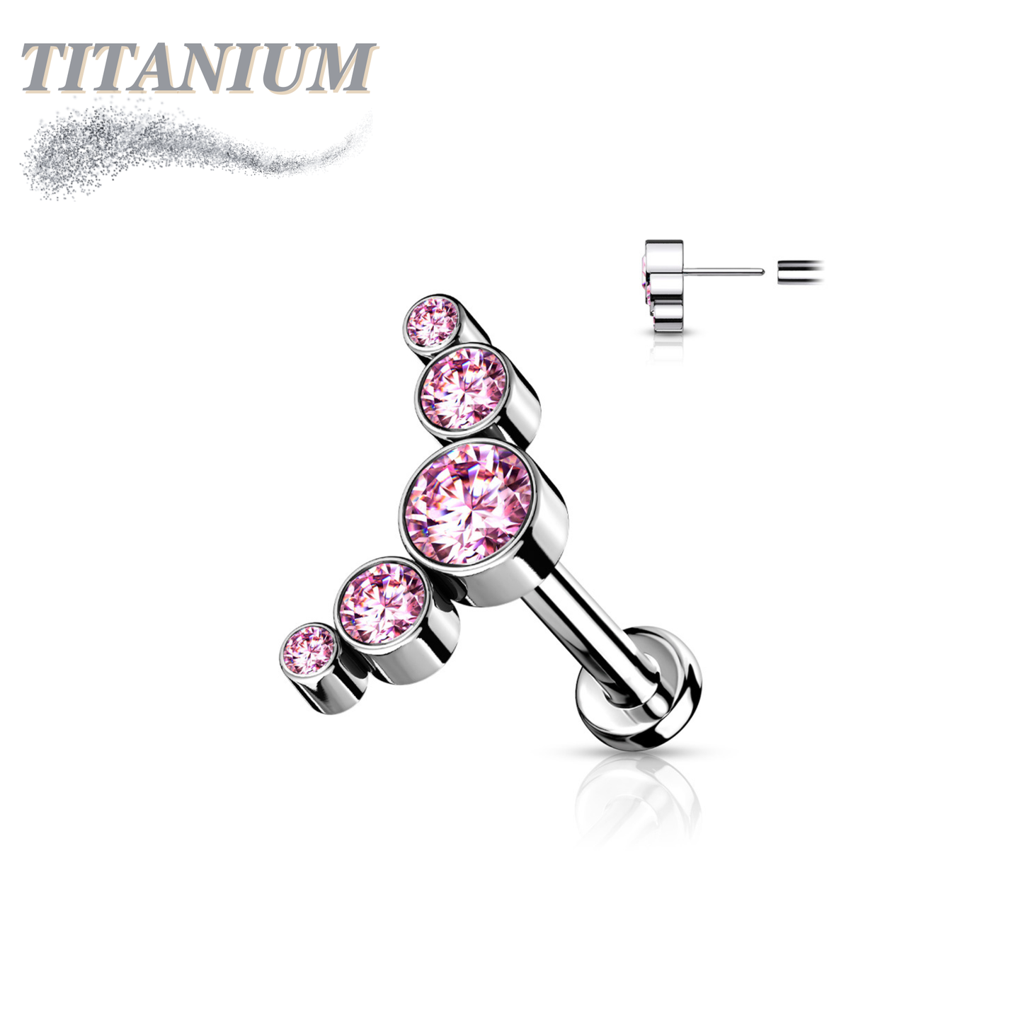 Threadless Pushpin Titanium 5 CZ Bezel Curve Labret Combo