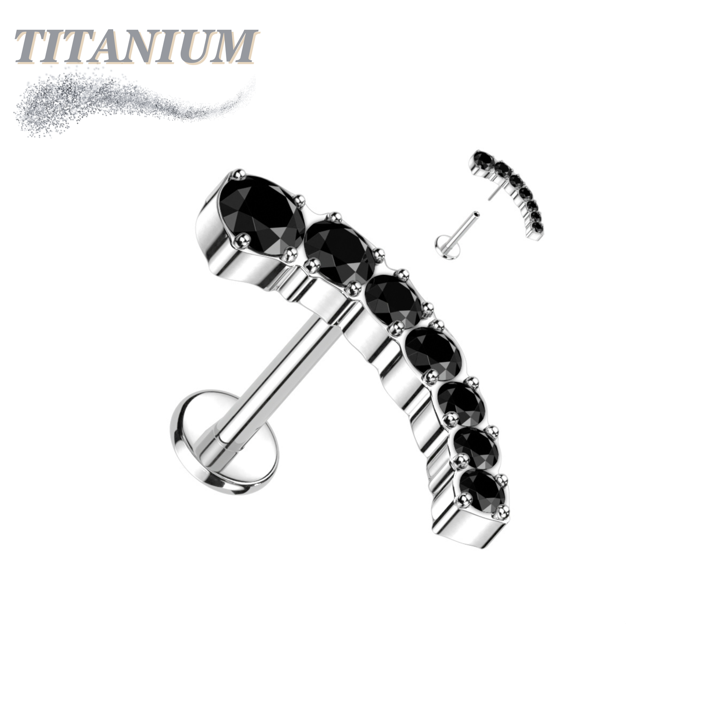 Threadless Titanium Prong Set Descending Curved Labret Combo