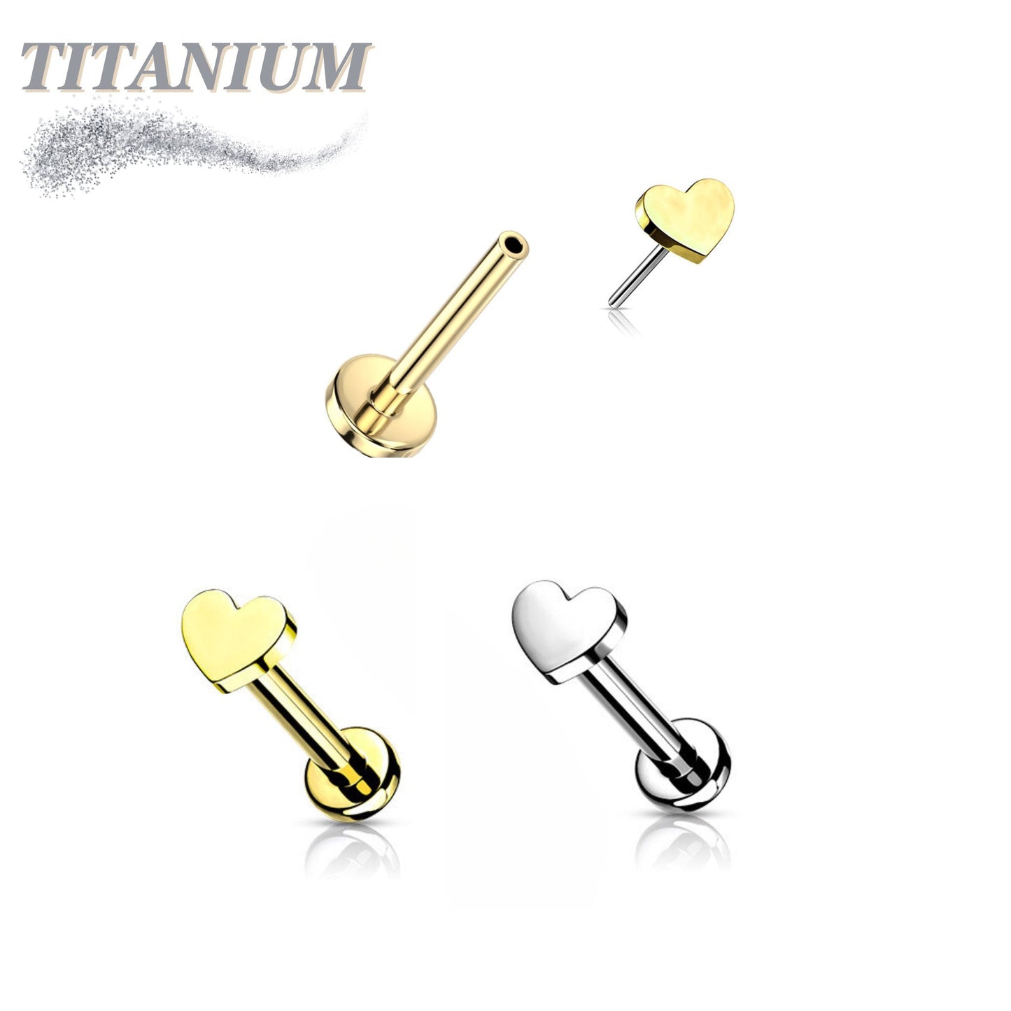 Pre-Sterilized Titanium Threadless 4mm Heart Labret Combo