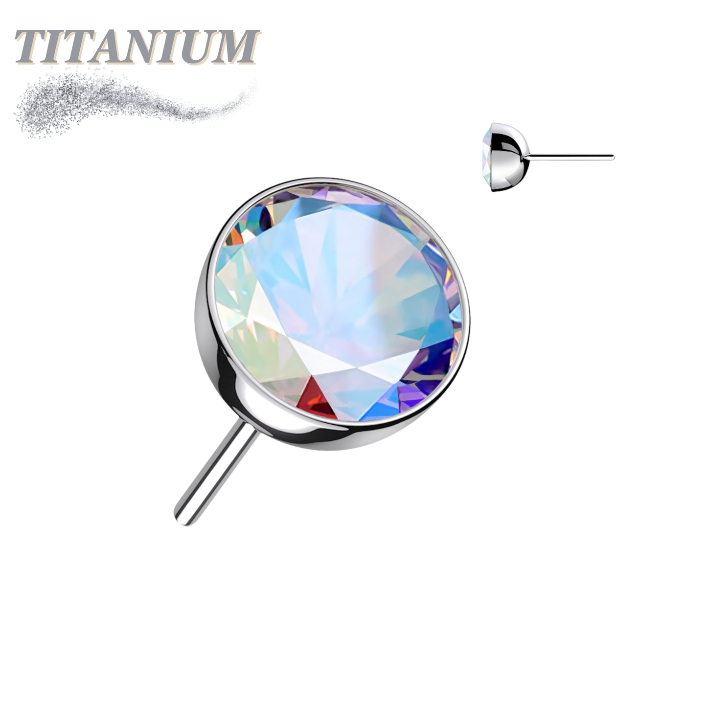 Threadless Zircon Bezel Set Gem Titanium Ball Top Only