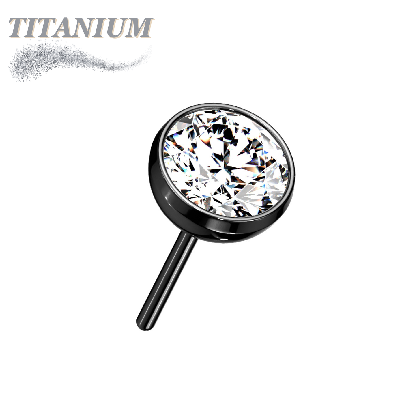 Threadless Zircon Bezel Set Gem Titanium Ball Top Only