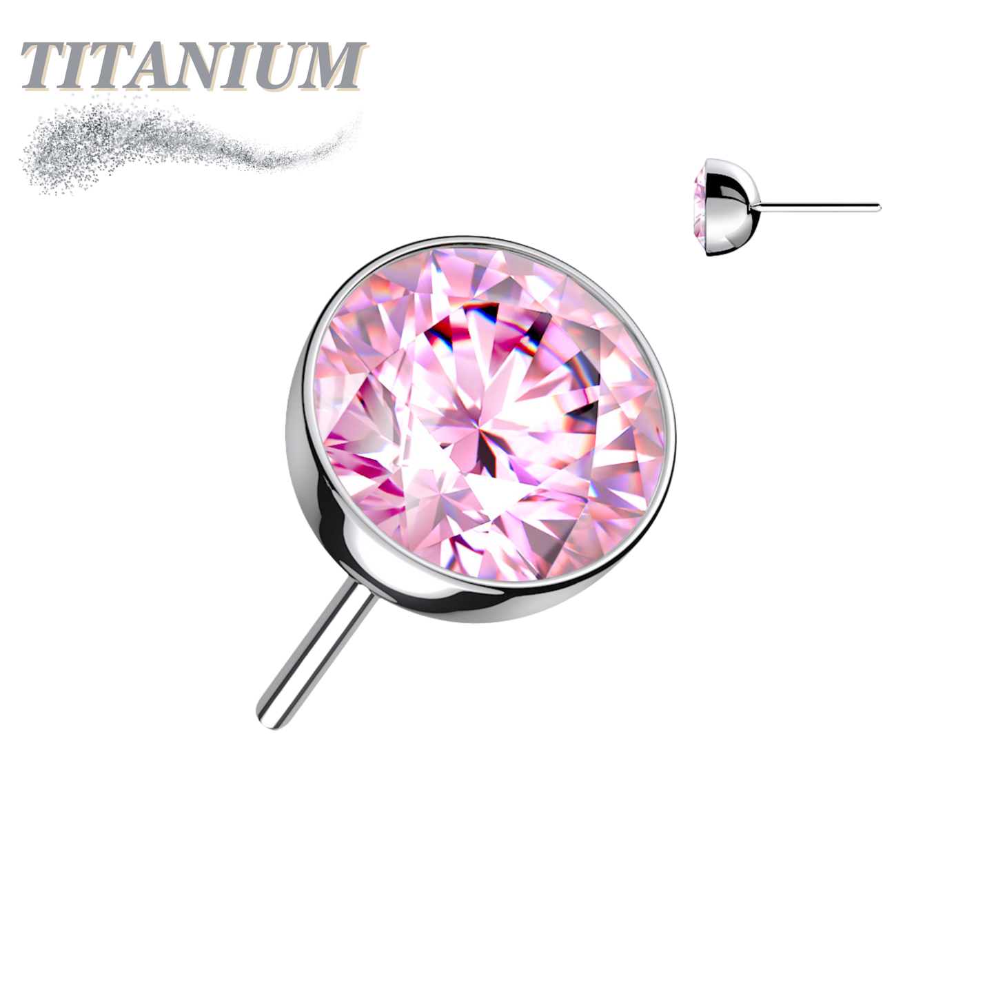 Threadless Zircon Bezel Set Gem Titanium Ball Top Only
