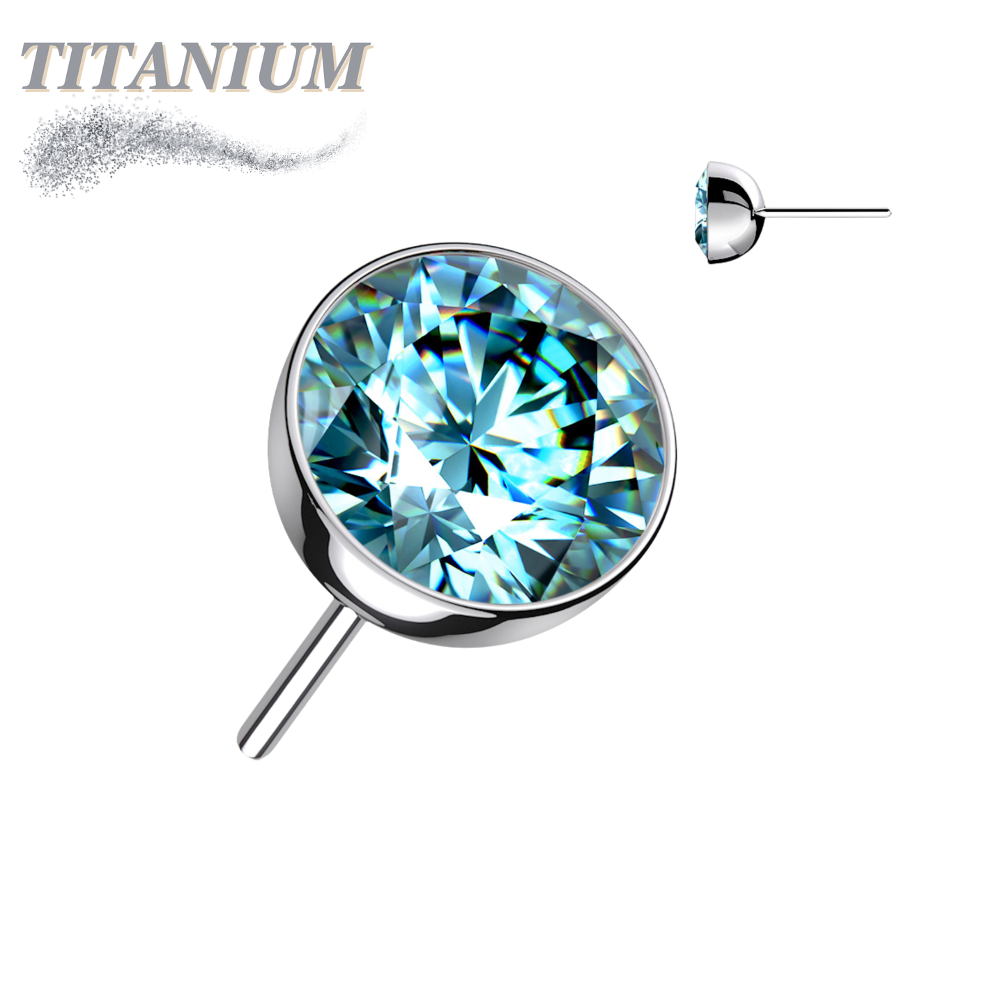 Threadless Zircon Bezel Set Gem Titanium Ball Top Only