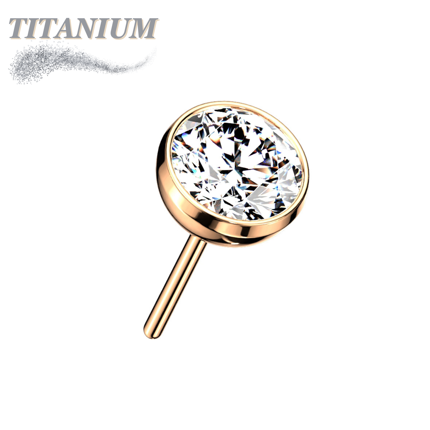 Threadless Zircon Bezel Set Gem Titanium Ball Top Only