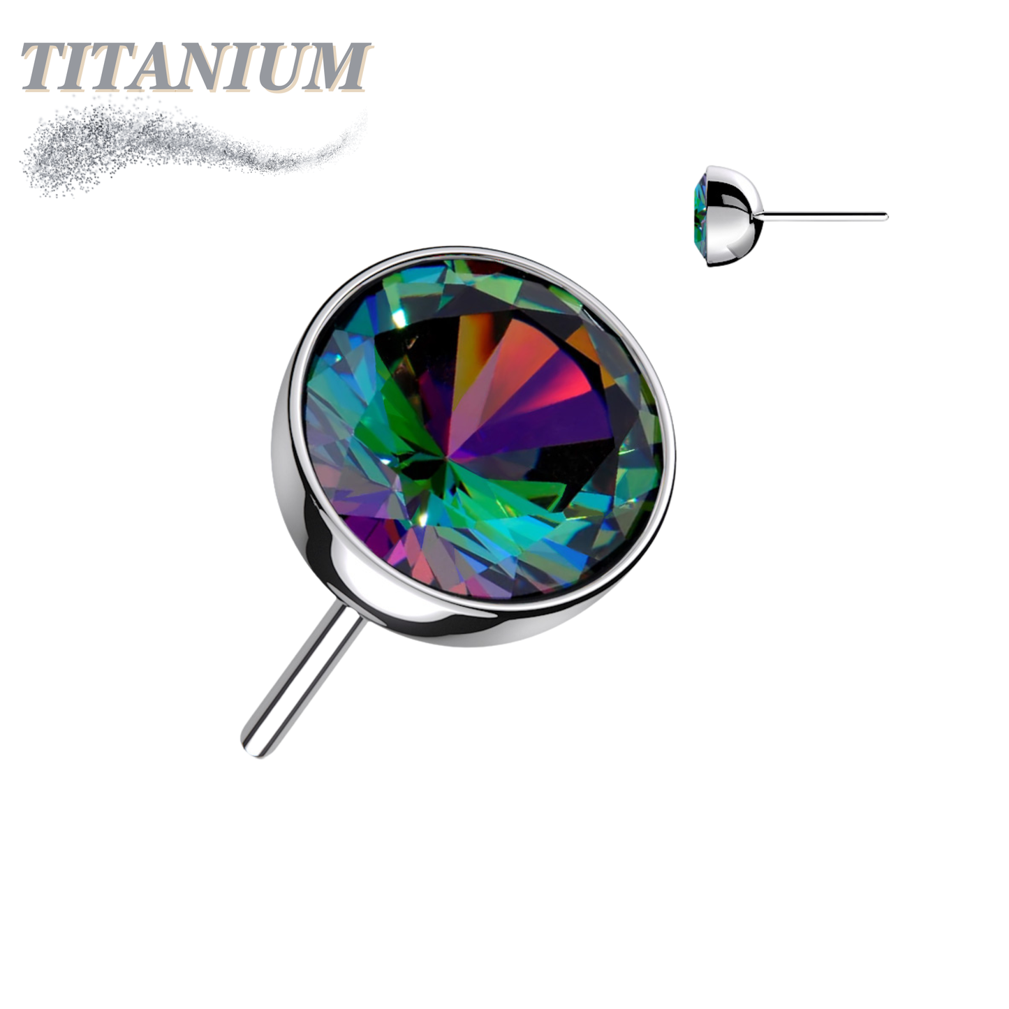 Threadless Zircon Bezel Set Gem Titanium Ball Top Only