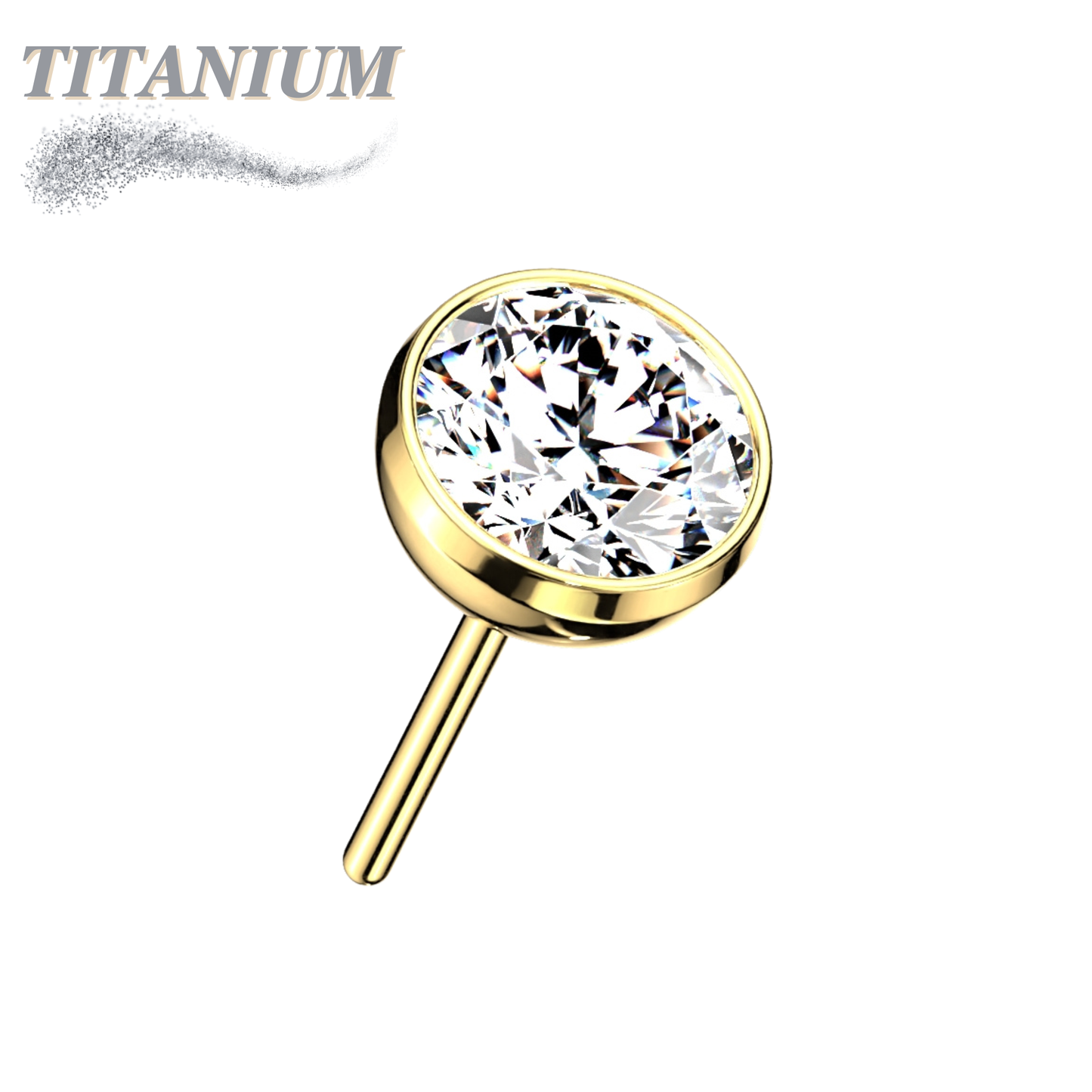Threadless Zircon Bezel Set Gem Titanium Ball Top Only