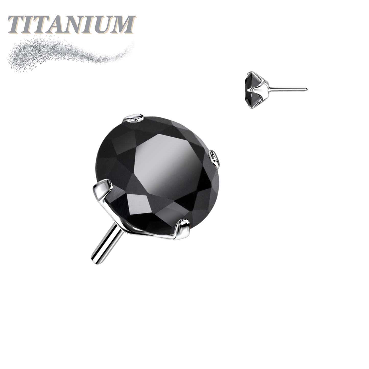 Threadless Titanium Zircon Prong Gem Top Only
