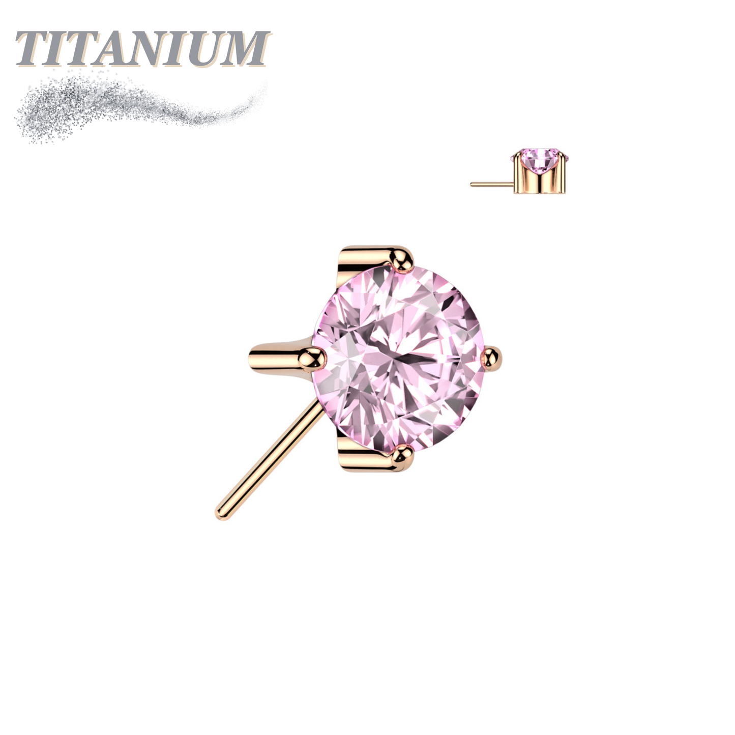 Threadless Titanium Zircon Prong Front Facing Gem Top Only