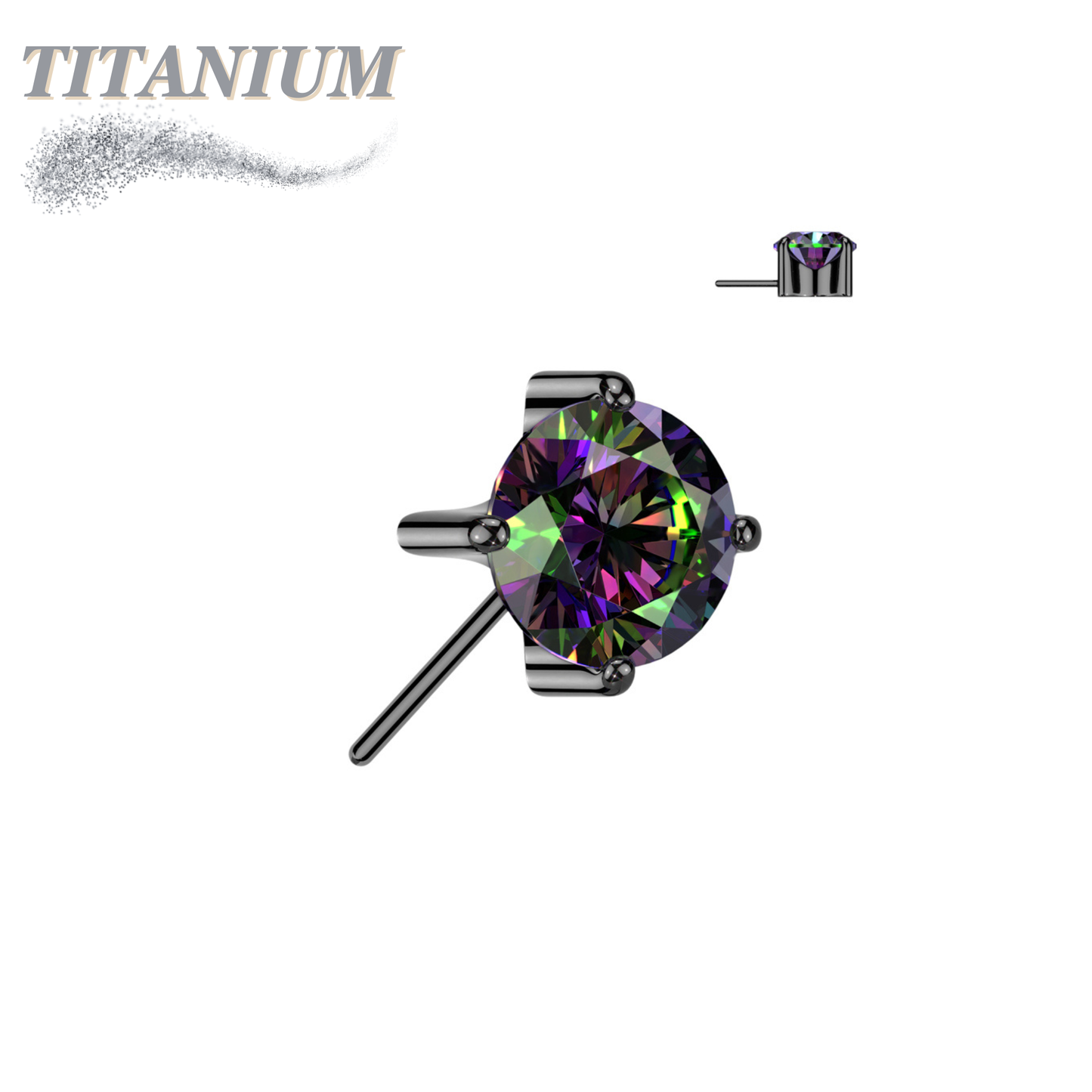 Threadless Titanium Zircon Prong Front Facing Gem Top Only