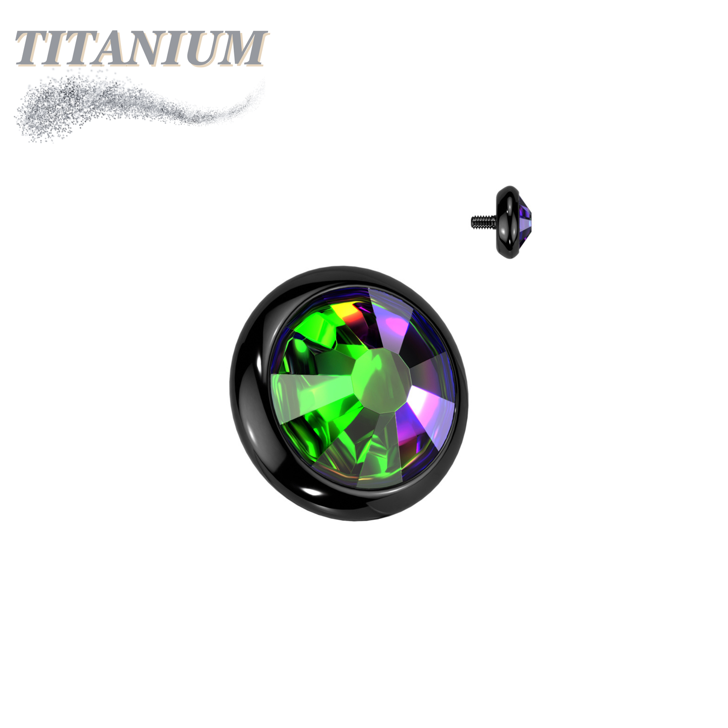 Internally Threaded Titanium Bezel Set Flat Gem Tops for Dermals/Labrets