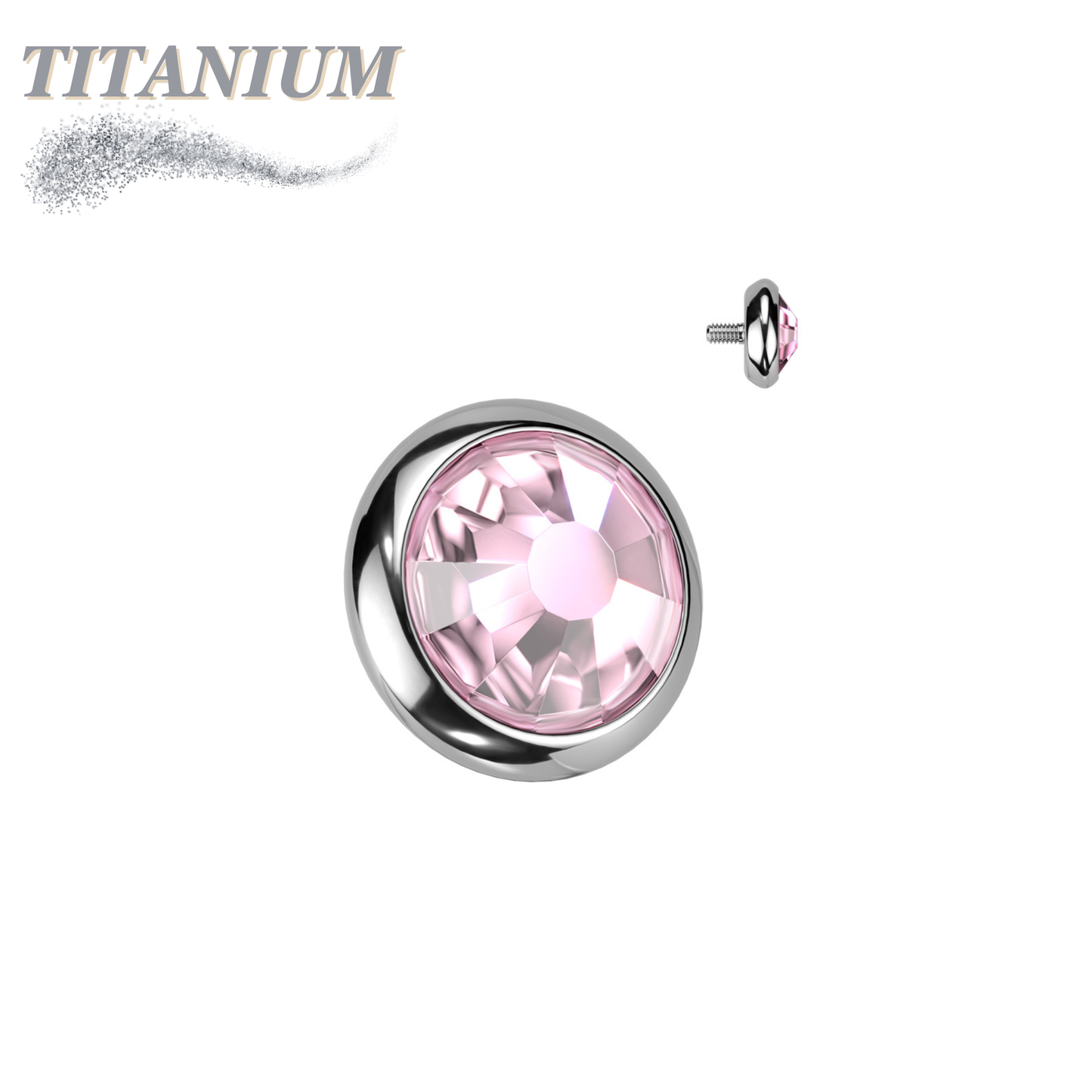 Internally Threaded Titanium Bezel Set Flat Gem Tops for Dermals/Labrets