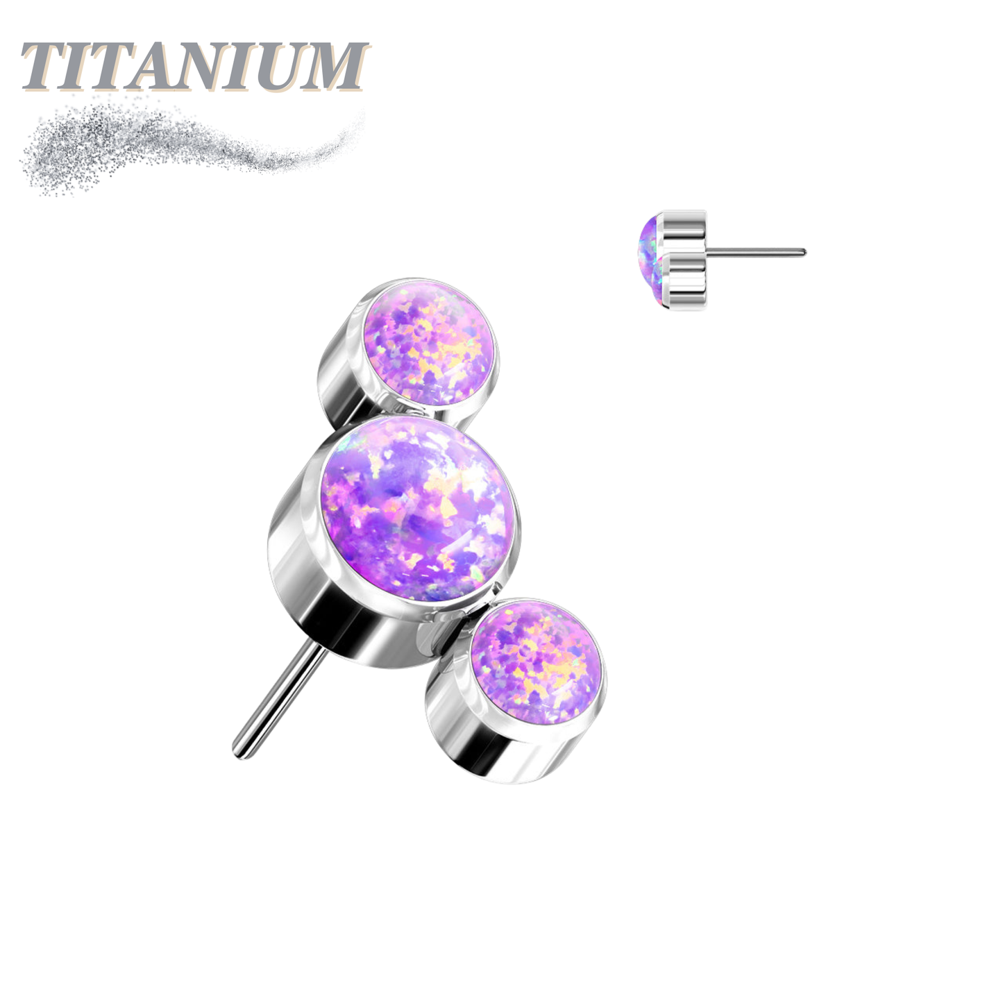 Titanium Threadless Triple Curve 3 Round Opal Top Only