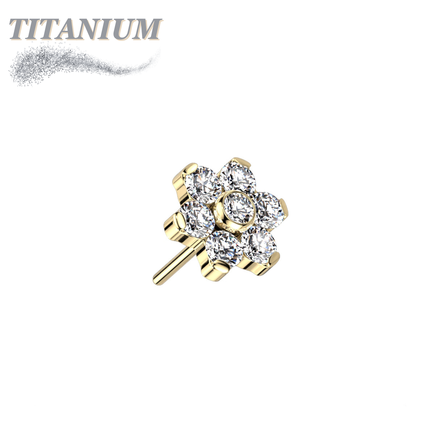 Titanium Threadless CZ Flower Top Only