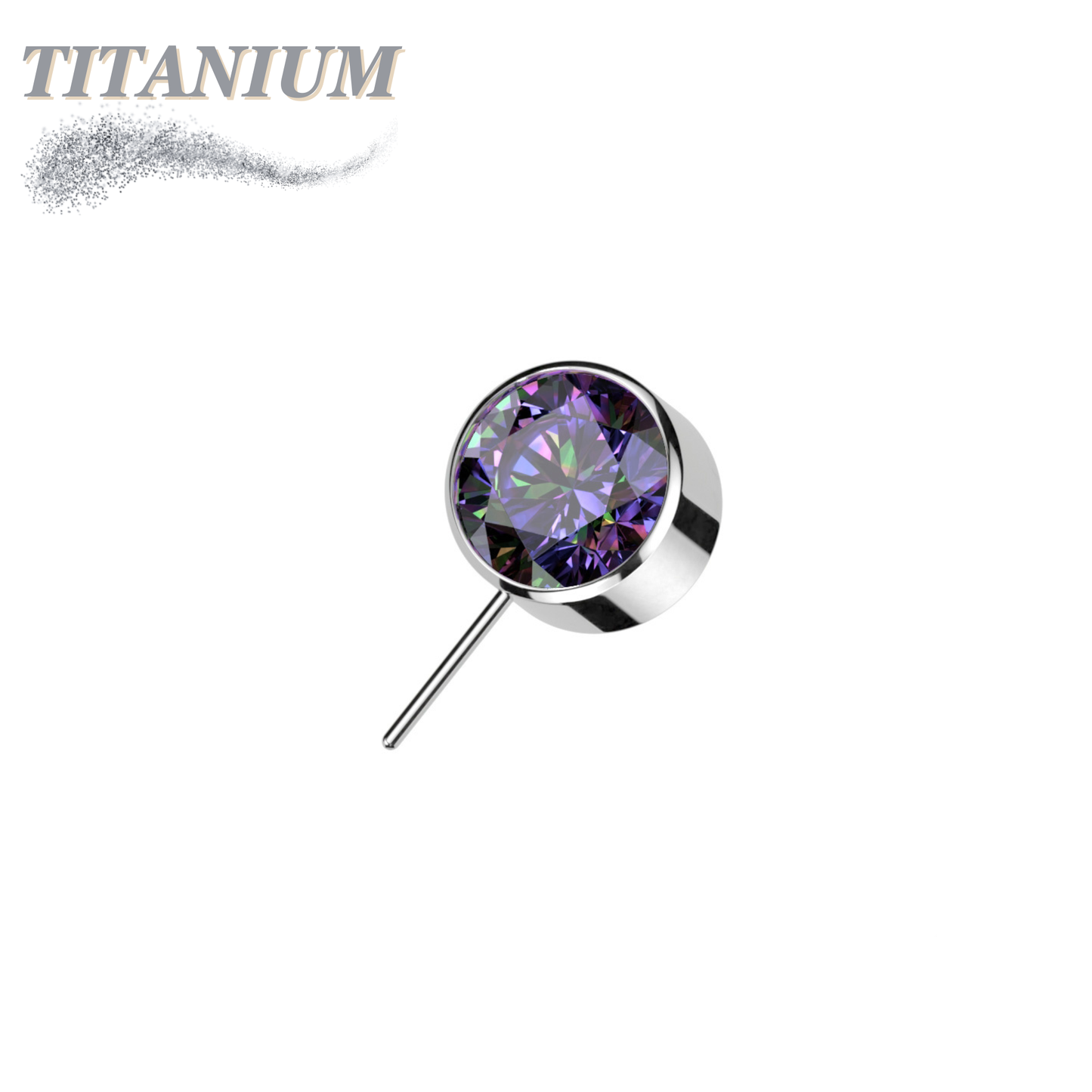 Threadless Front Facing Zircon Bezel Set Gem Top Only