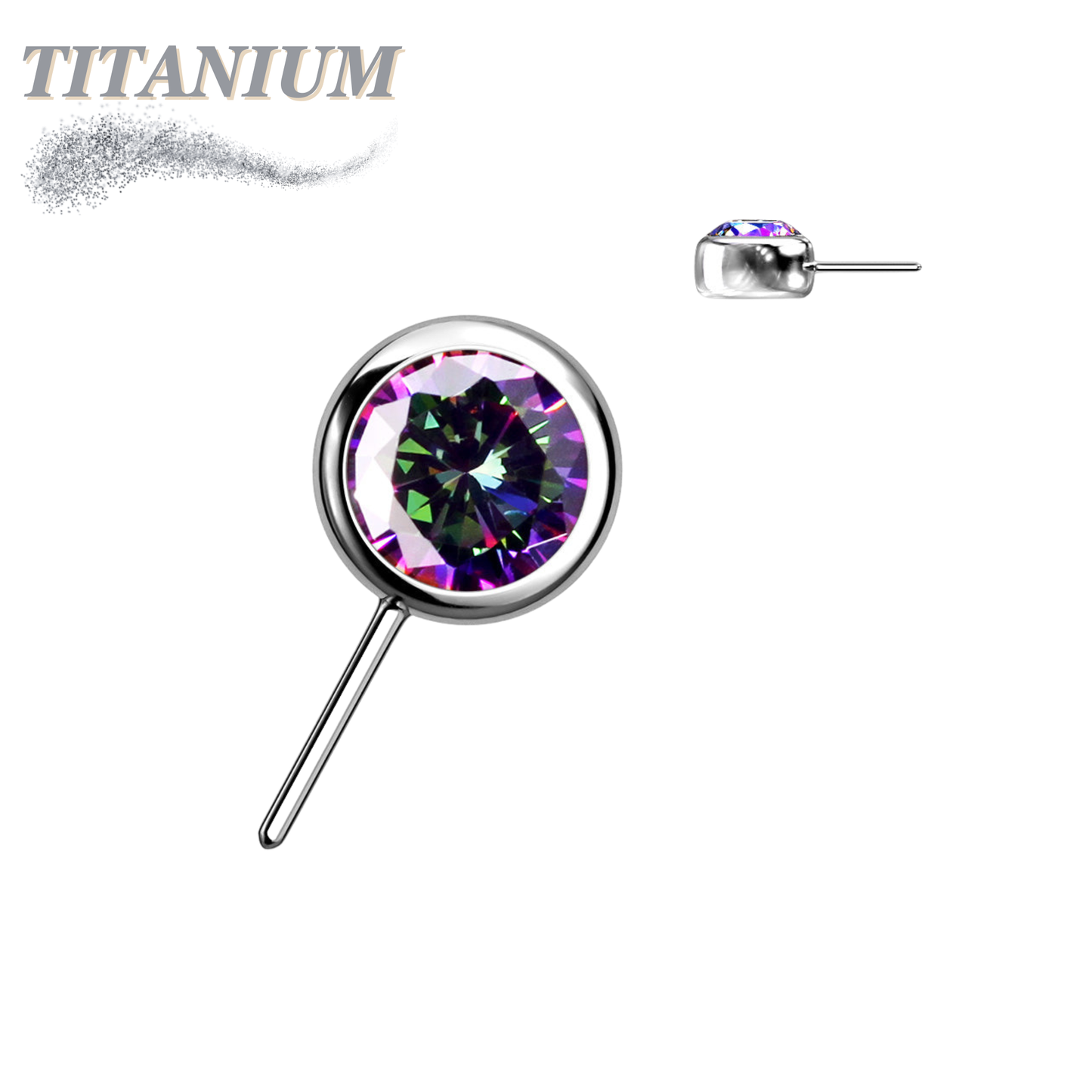 Threadless Front Facing Zircon Bezel Set Gem Top Only (Clearance)